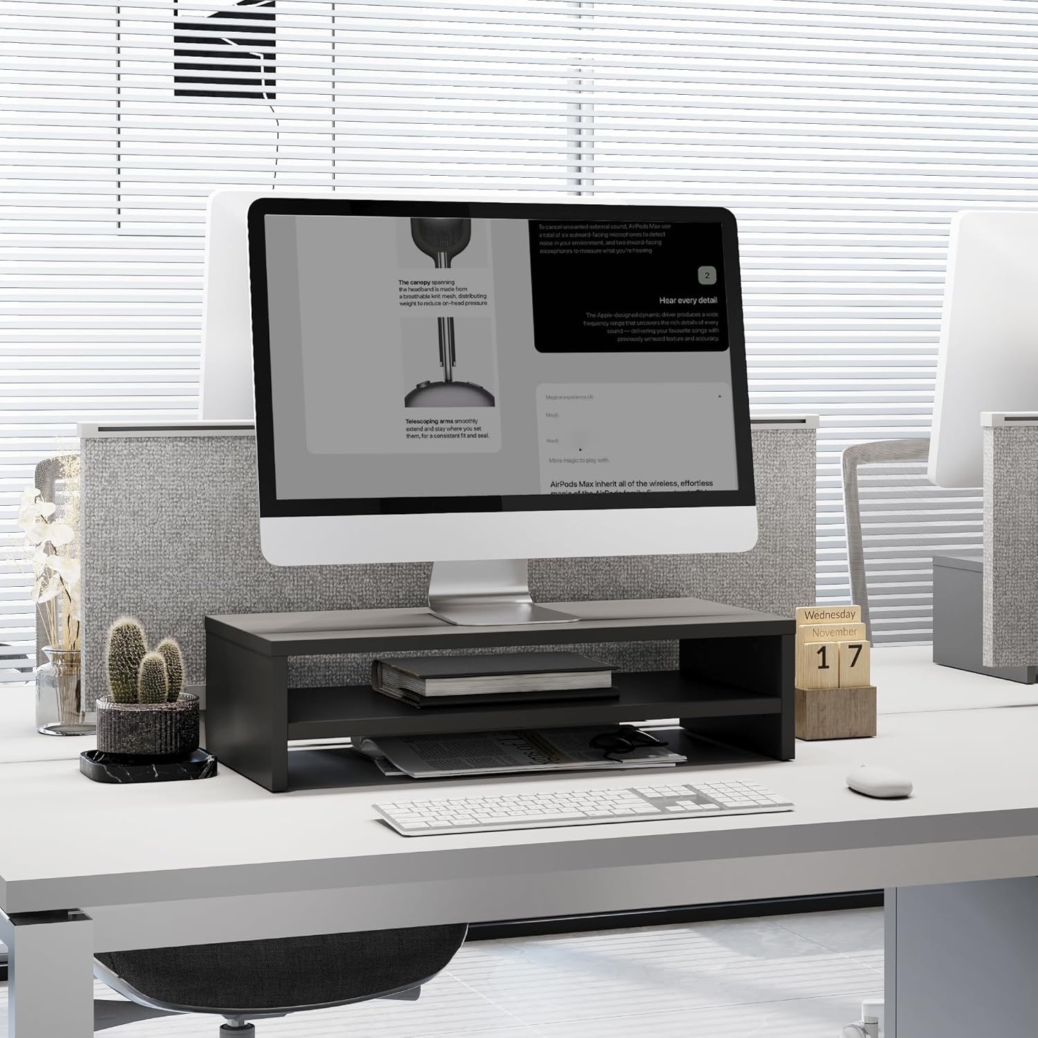 image:imageFITUEYES Monitor Stand 2 Tier Computer Monitor Riser Shelf Wood Desktop Stand for Laptop Computer Screen Desk Organization Office SuppliesBlack