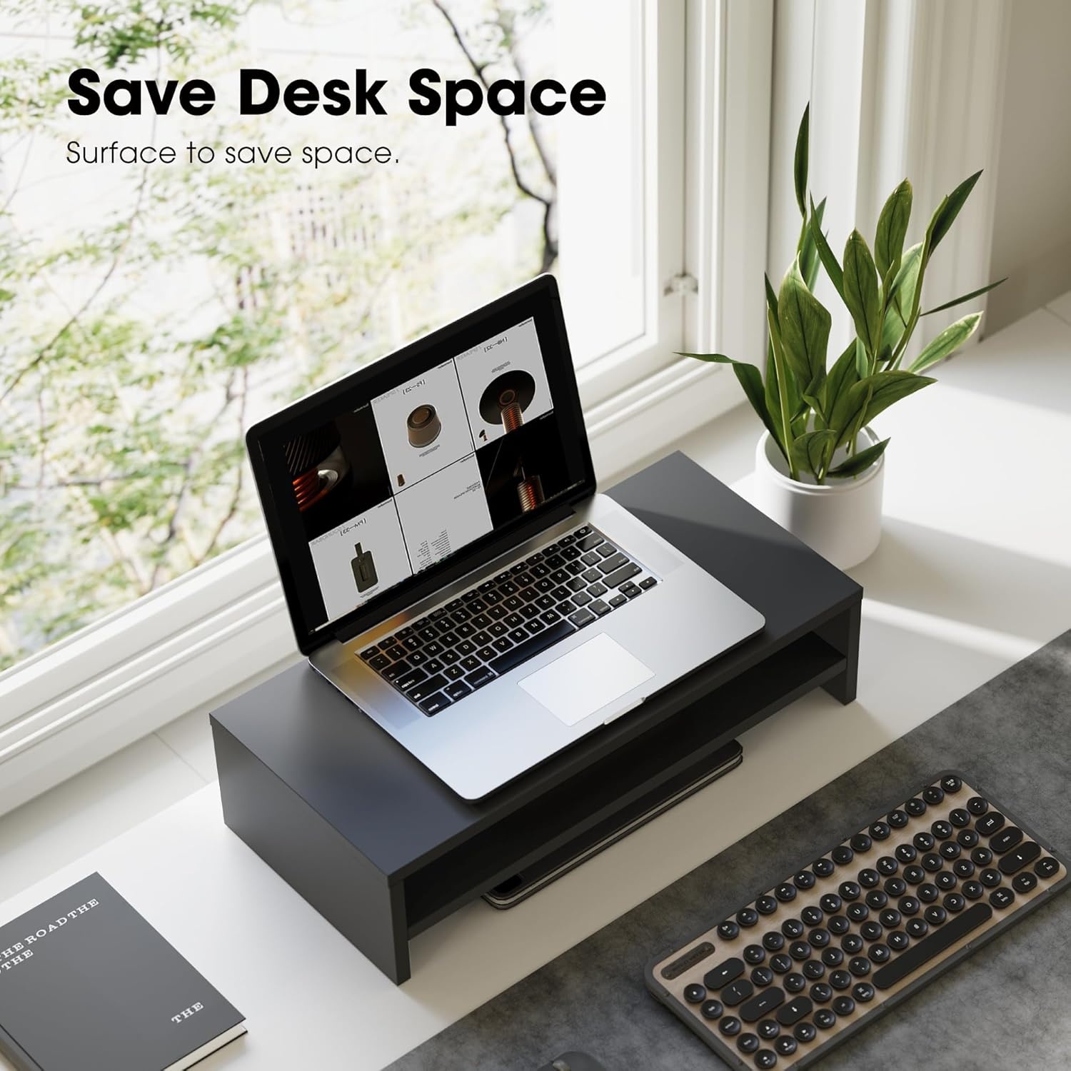 image:imageFITUEYES Monitor Stand 2 Tier Computer Monitor Riser Shelf Wood Desktop Stand for Laptop Computer Screen Desk Organization Office SuppliesBlack