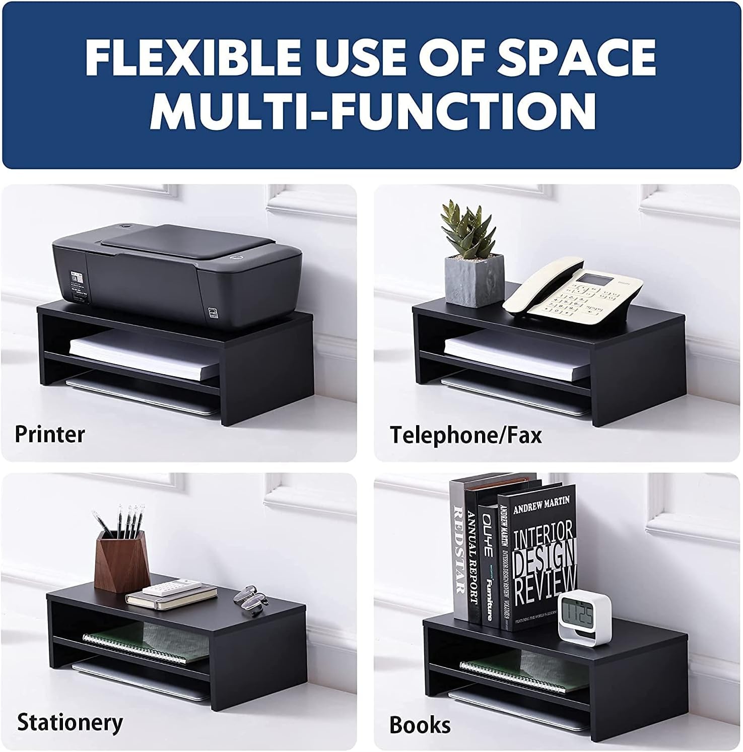 image:imageFITUEYES Monitor Stand 2 Tier Computer Monitor Riser Shelf Wood Desktop Stand for Laptop Computer Screen Desk Organization Office SuppliesBlack