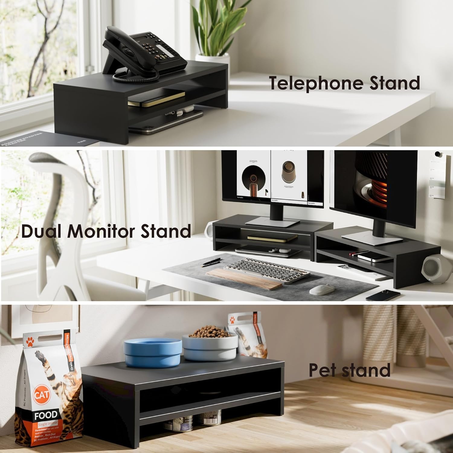 image:imageFITUEYES Monitor Stand 2 Tier Computer Monitor Riser Shelf Wood Desktop Stand for Laptop Computer Screen Desk Organization Office SuppliesBlack