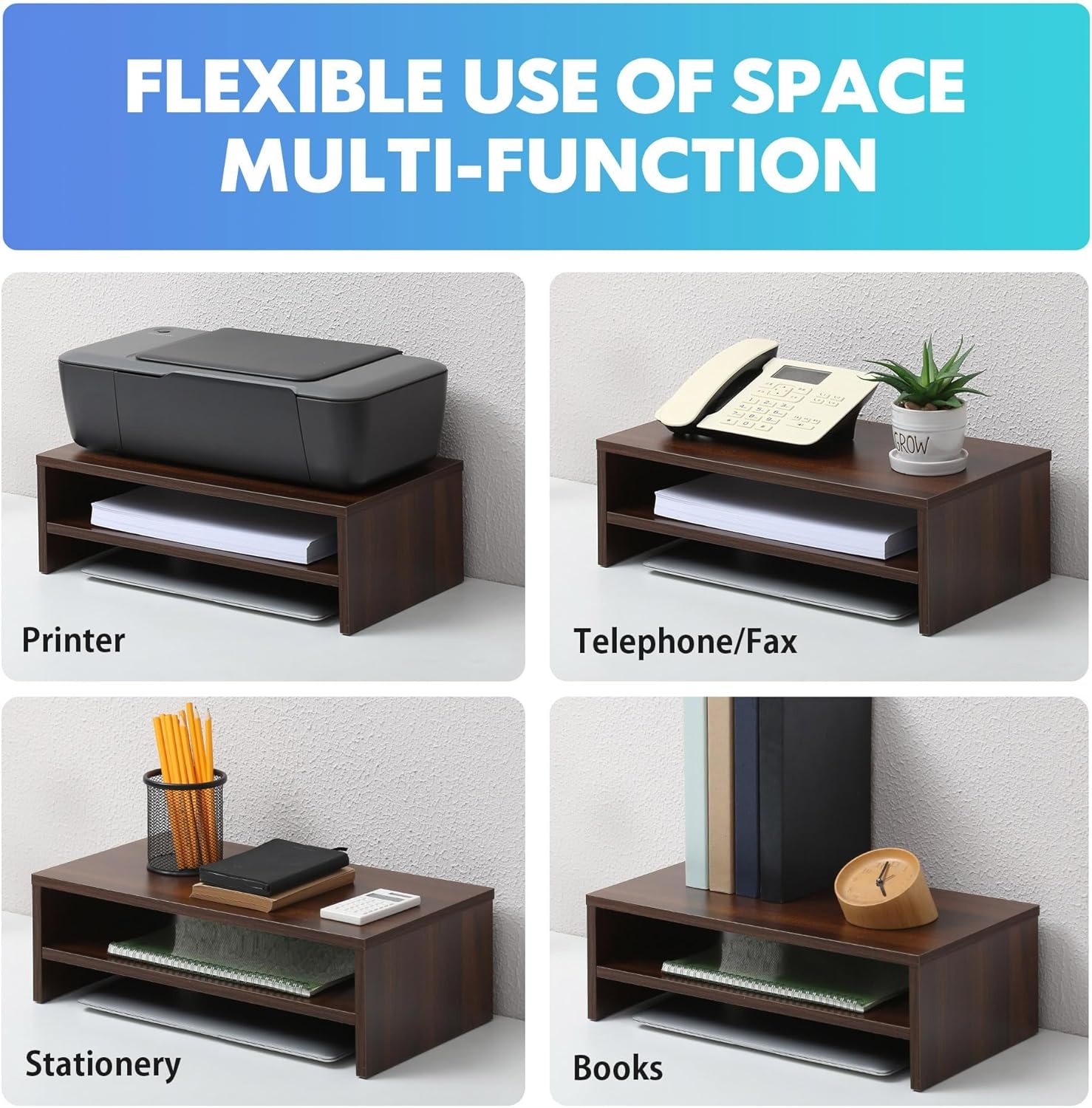 image:imageFITUEYES Monitor Stand 2 Tier Computer Monitor Riser Shelf Wood Desktop Stand for Laptop Computer Screen Desk Organization Office SuppliesBrown