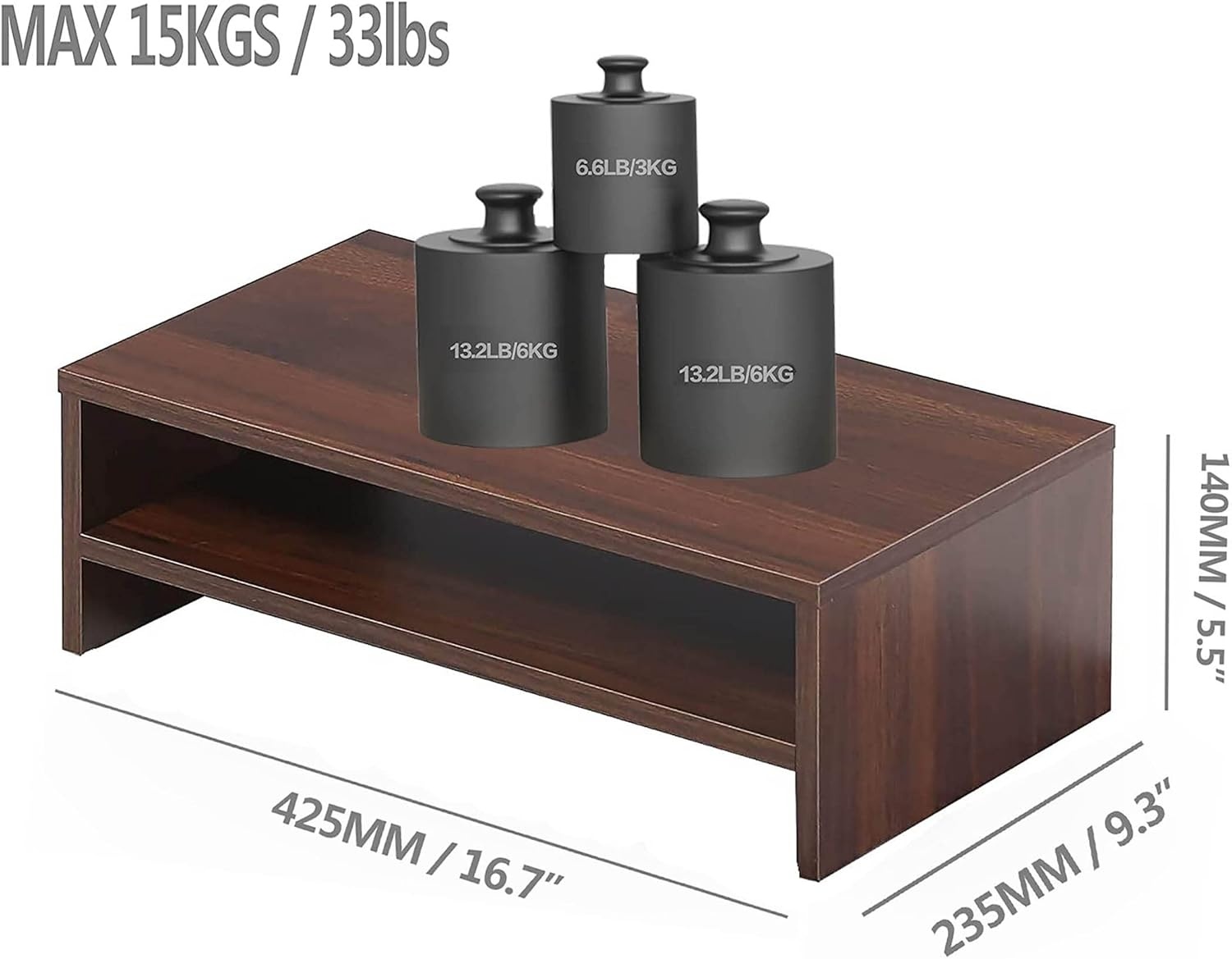image:imageFITUEYES Monitor Stand 2 Tier Computer Monitor Riser Shelf Wood Desktop Stand for Laptop Computer Screen Desk Organization Office SuppliesBrown