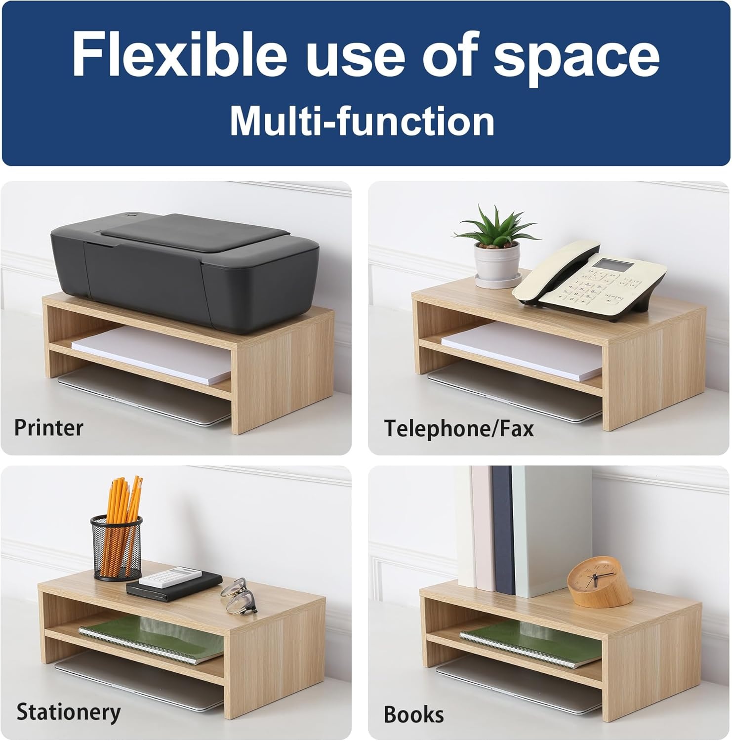 image:imageFITUEYES Monitor Stand 2 Tier Computer Monitor Riser Shelf Wood Desktop Stand for Laptop Computer Screen Desk Organization Office SuppliesOak
