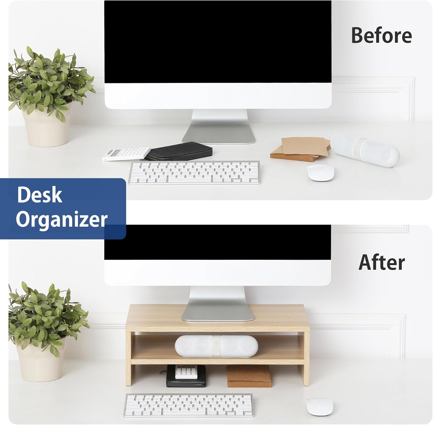 image:imageFITUEYES Monitor Stand 2 Tier Computer Monitor Riser Shelf Wood Desktop Stand for Laptop Computer Screen Desk Organization Office SuppliesOak