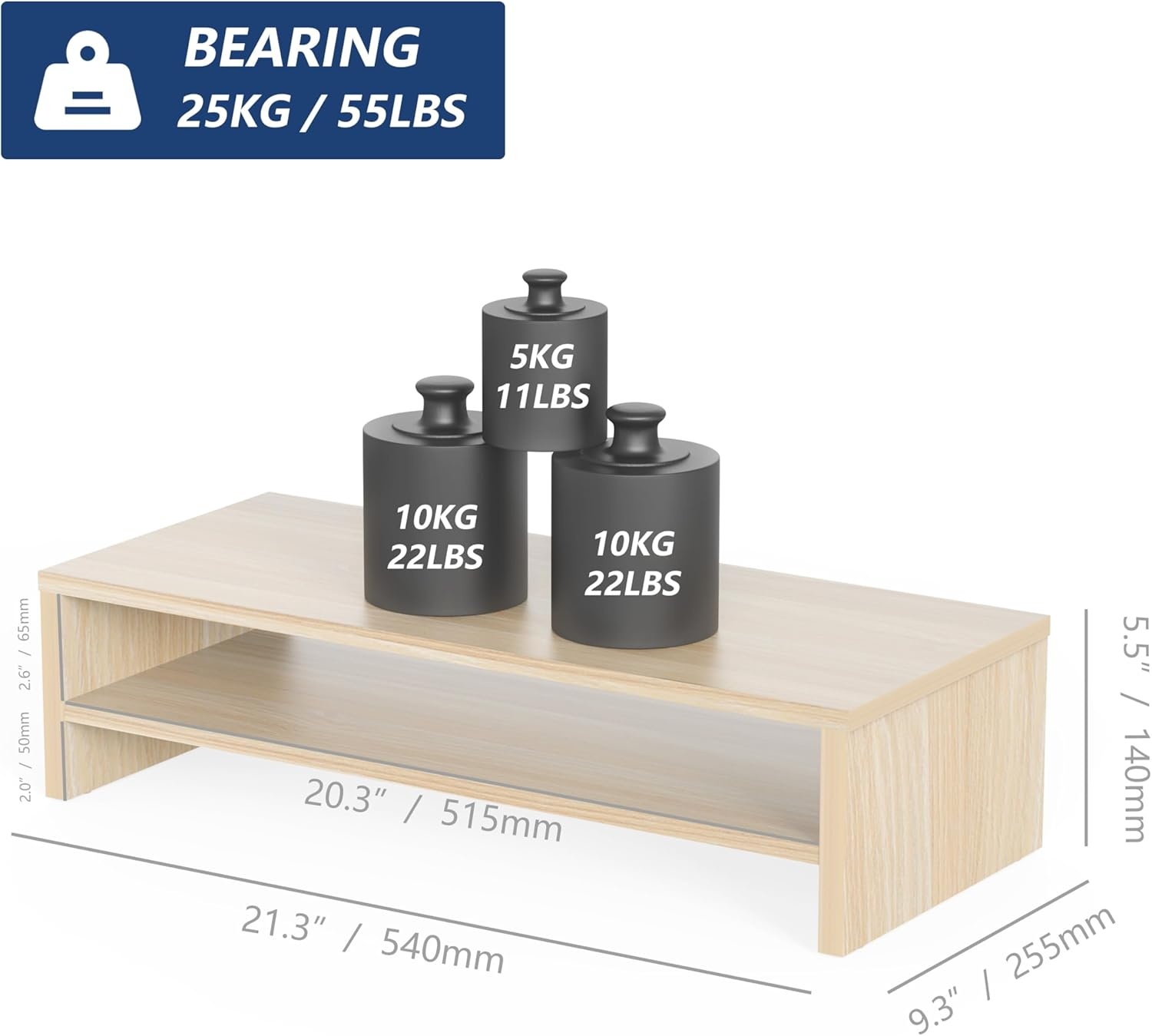 image:imageFITUEYES Monitor Stand 2 Tier Computer Monitor Riser Shelf Wood Desktop Stand for Laptop Computer Screen Desk Organization Office SuppliesOak