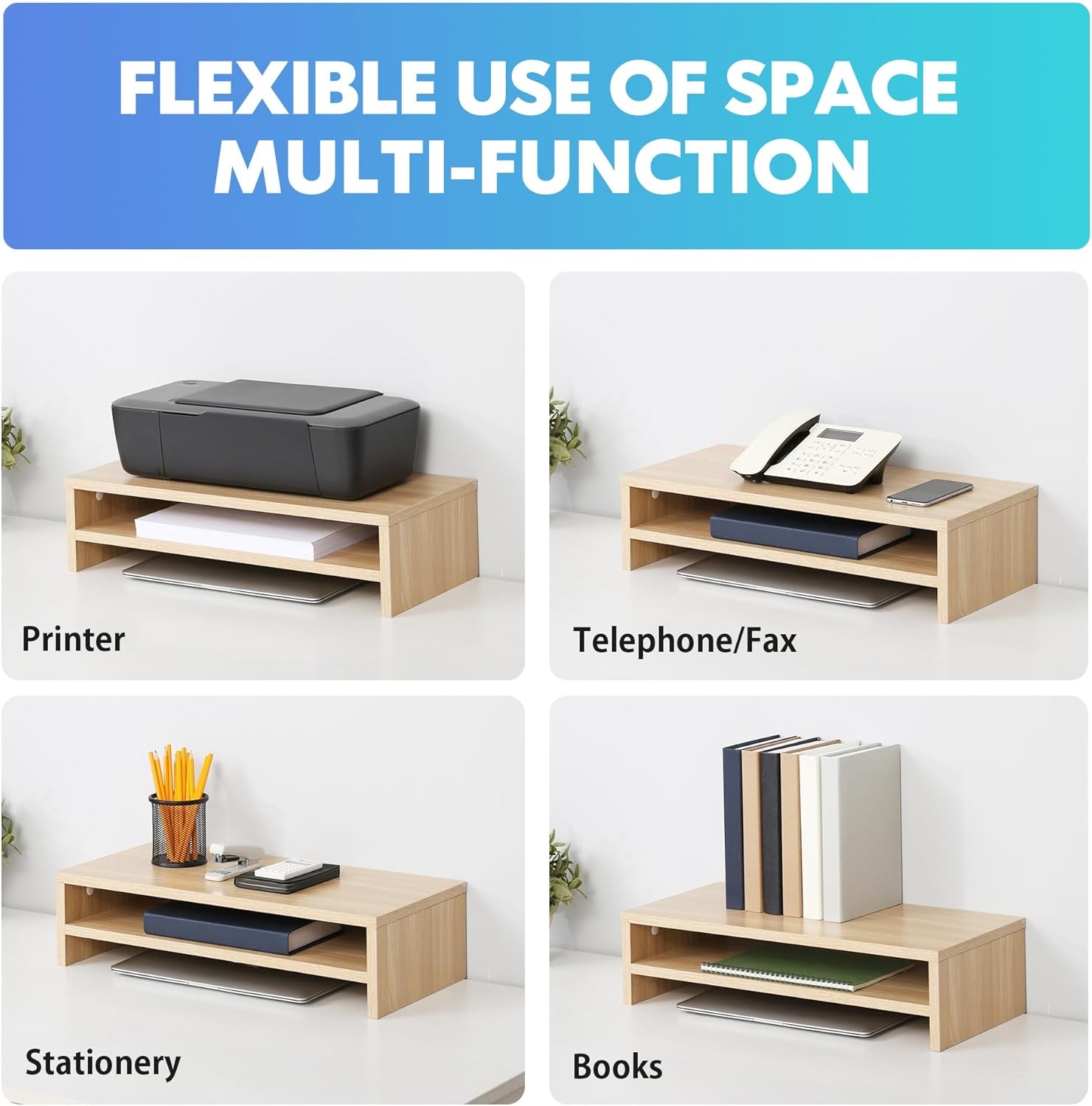 image:imageFITUEYES Monitor Stand 2 Tier Computer Monitor Riser Shelf Wood Desktop Stand for Laptop Computer Screen Desk Organization Office SuppliesOak