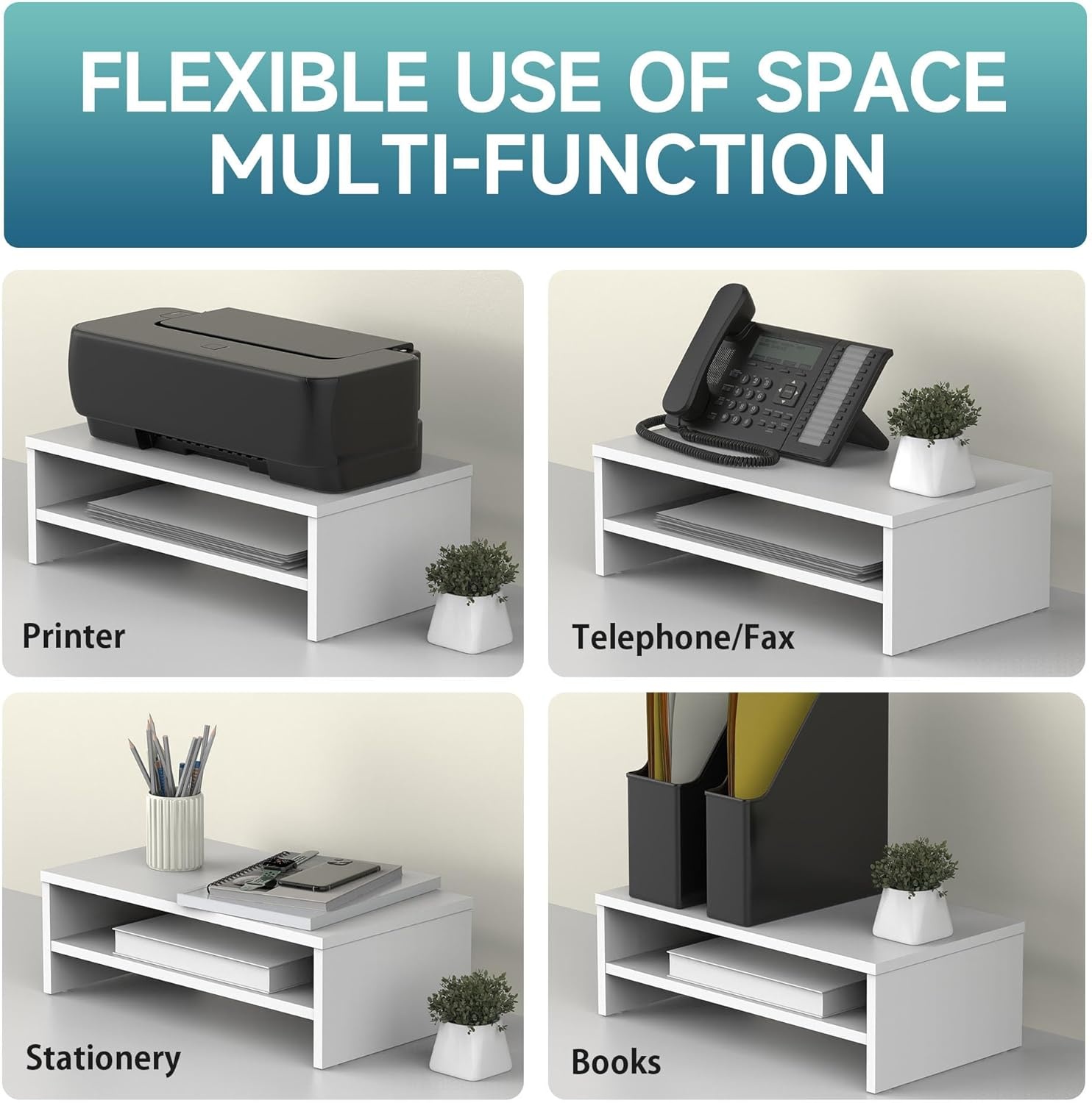 image:imageFITUEYES Monitor Stand 2 Tier Computer Monitor Riser Shelf Wood Desktop Stand for Laptop Computer Screen Desk Organization Office SuppliesWhite