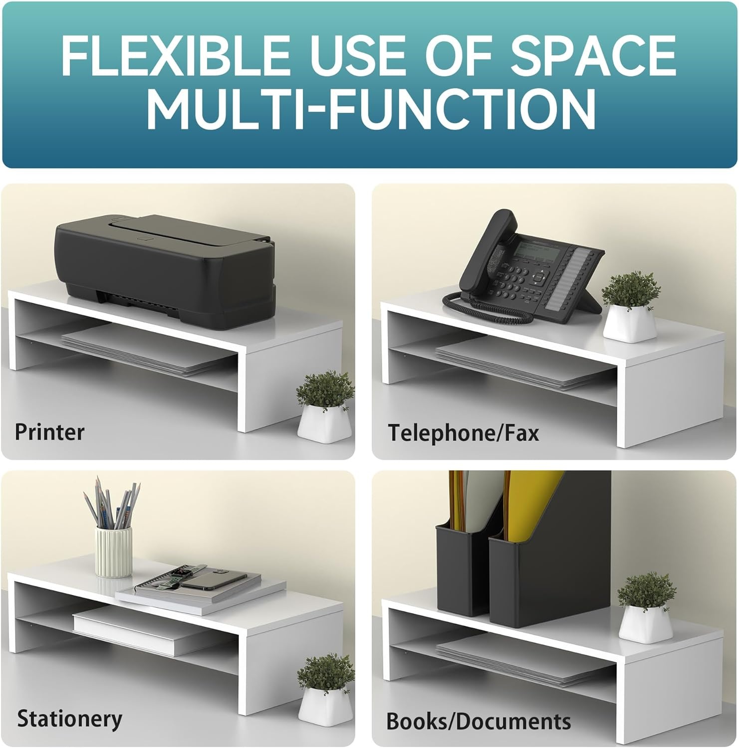 image:imageFITUEYES Monitor Stand 2 Tier Computer Monitor Riser Shelf Wood Desktop Stand for Laptop Computer Screen Desk Organization Office SuppliesWhite