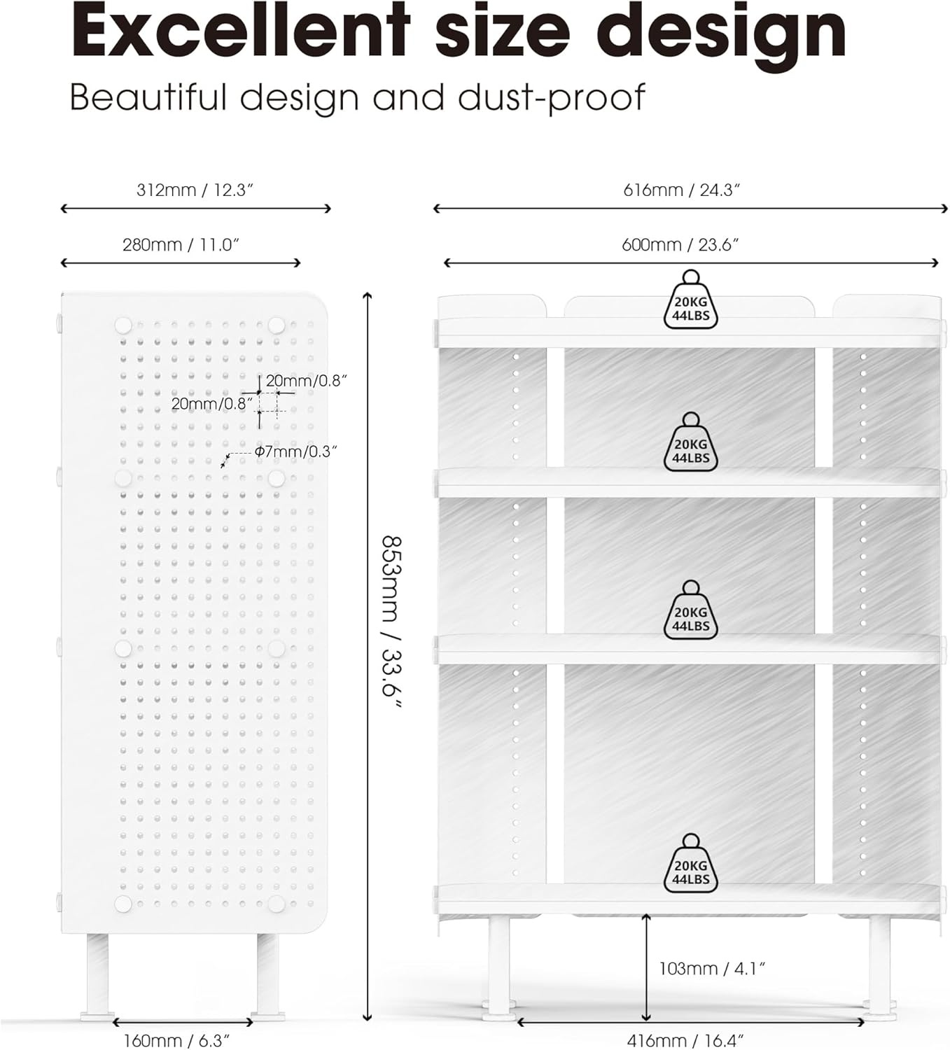 image:imageFenge 4 Tier Bookshelf Modern Open Bookcase with Pegboard 243 Inches Small Book Shelf Storage Organizer with Adjustable Shelves for Living Room Bedroom Home OfficeWhite