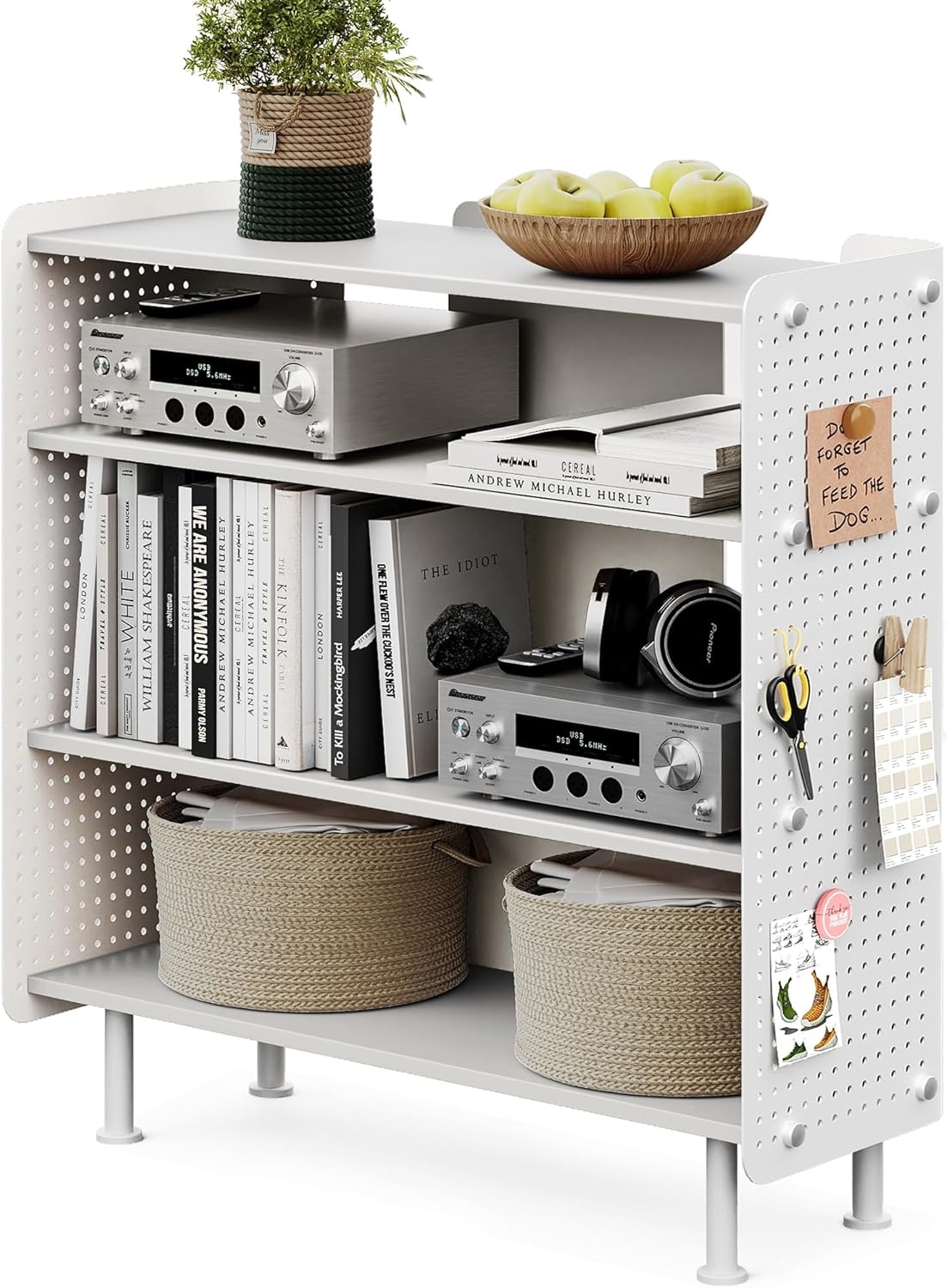 image:imageFenge 4 Tier Bookshelf Modern Open Bookcase with Pegboard 243 Inches Small Book Shelf Storage Organizer with Adjustable Shelves for Living Room Bedroom Home OfficeWhite