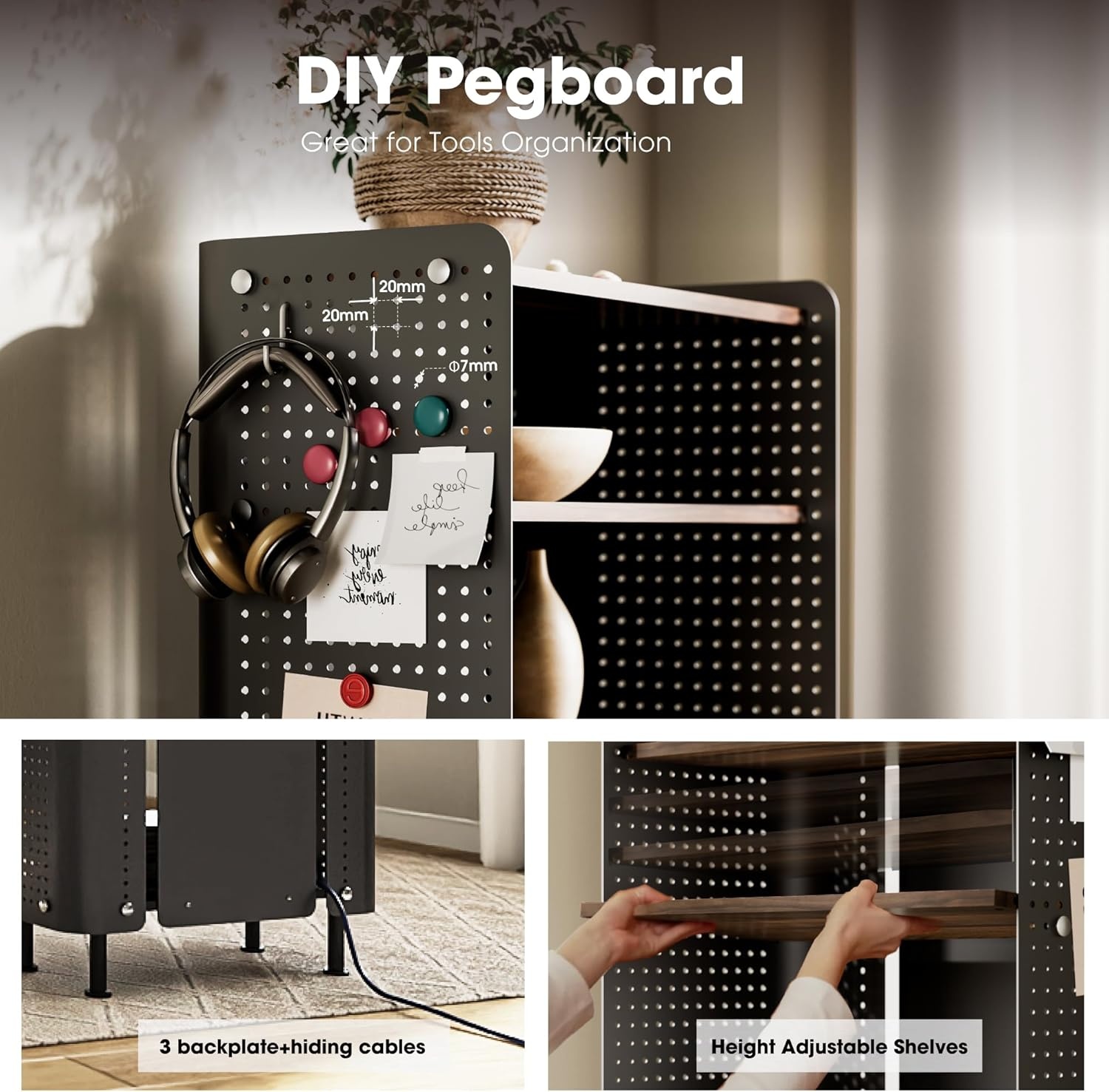 image:imageFenge 4 Tier Bookshelf Modern Open Bookcase with Pegboard 243 Inches Small Book Shelf Storage Organizer with Adjustable Shelves for Living Room Bedroom Home OfficeBrown