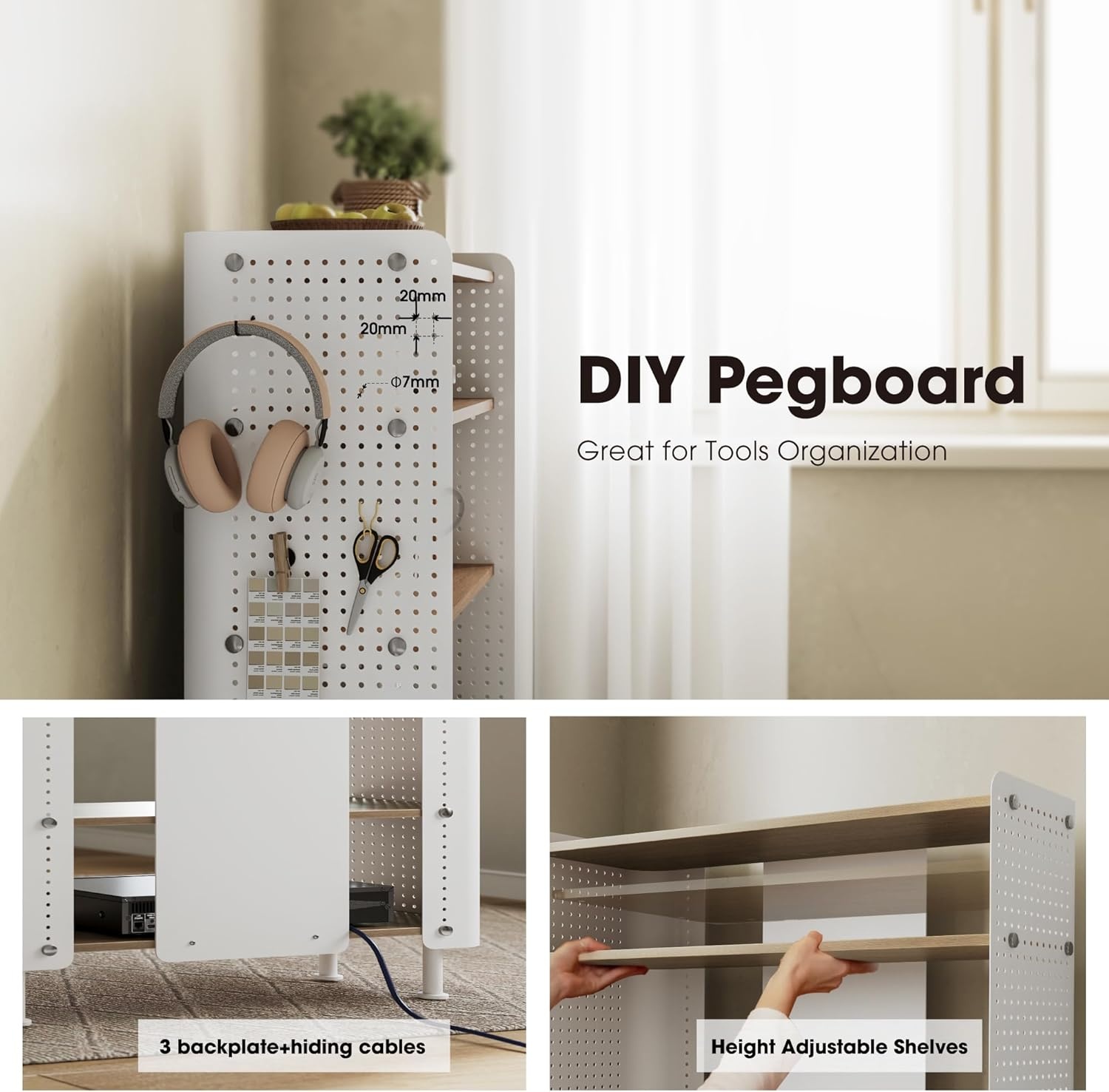 image:imageFenge 4 Tier Bookshelf Modern Open Bookcase with Pegboard 243 Inches Small Book Shelf Storage Organizer with Adjustable Shelves for Living Room Bedroom Home OfficeOak