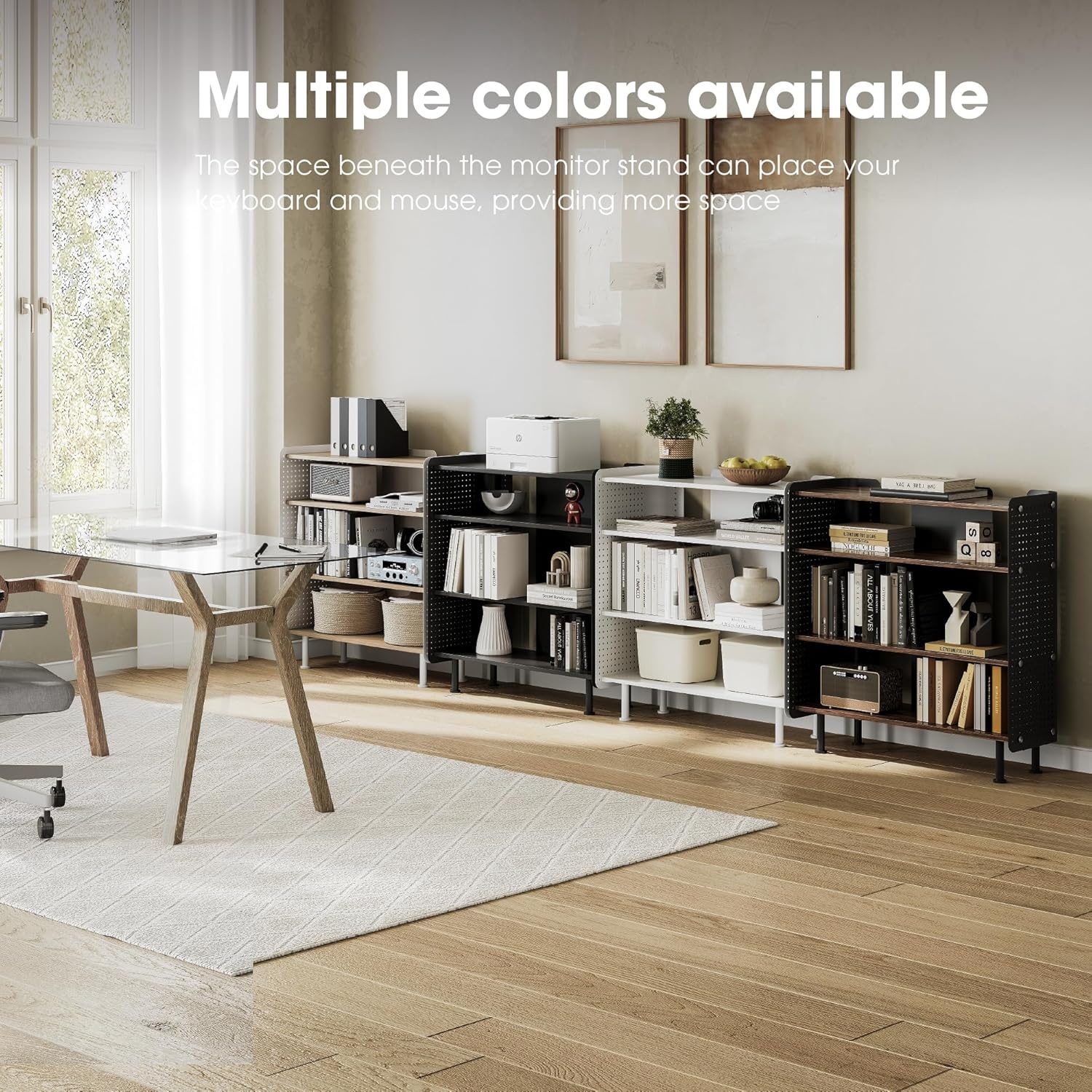 image:imageFenge 4 Tier Bookshelf Modern Open Bookcase with Pegboard 243 Inches Small Book Shelf Storage Organizer with Adjustable Shelves for Living Room Bedroom Home OfficeBrown