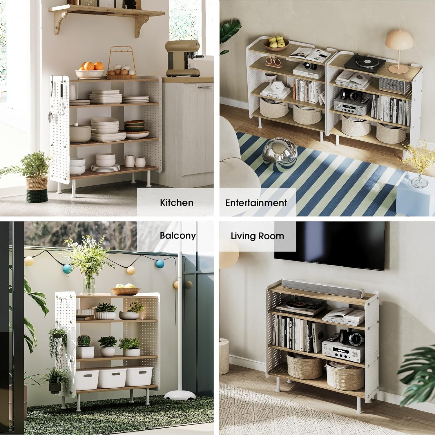 image:imageFenge 4 Tier Bookshelf Modern Open Bookcase with Pegboard 243 Inches Small Book Shelf Storage Organizer with Adjustable Shelves for Living Room Bedroom Home OfficeOak