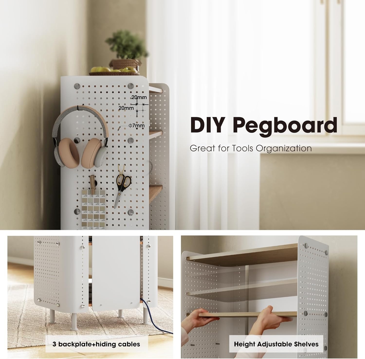 image:imageFenge 4 Tier Bookshelf Modern Open Bookcase with Pegboard 243 Inches Small Book Shelf Storage Organizer with Adjustable Shelves for Living Room Bedroom Home OfficeOak