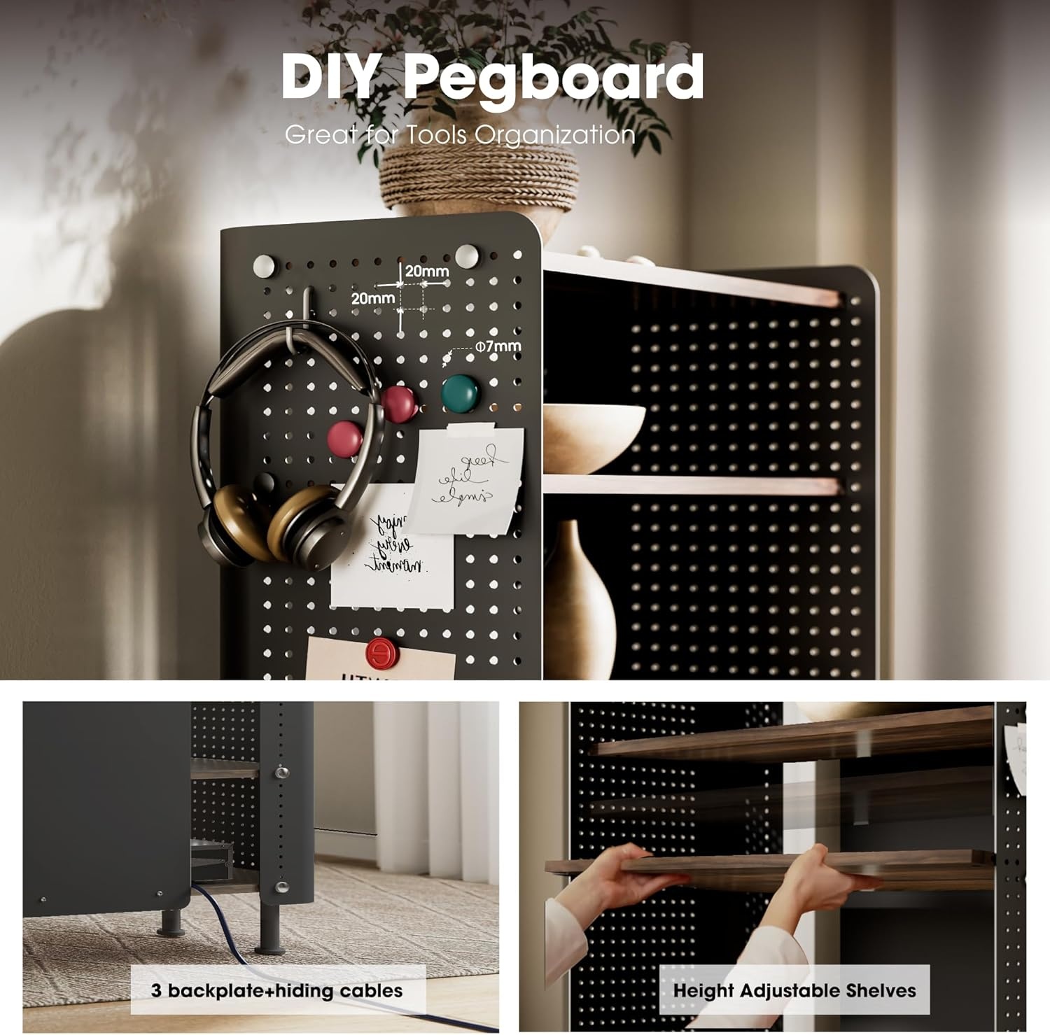 image:imageFenge 4 Tier Bookshelf Modern Open Bookcase with Pegboard 243 Inches Small Book Shelf Storage Organizer with Adjustable Shelves for Living Room Bedroom Home OfficeBrown