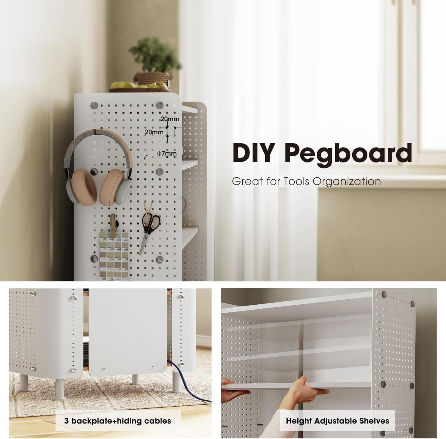 image:imageFenge 4 Tier Bookshelf Modern Open Bookcase with Pegboard 243 Inches Small Book Shelf Storage Organizer with Adjustable Shelves for Living Room Bedroom Home OfficeWhite