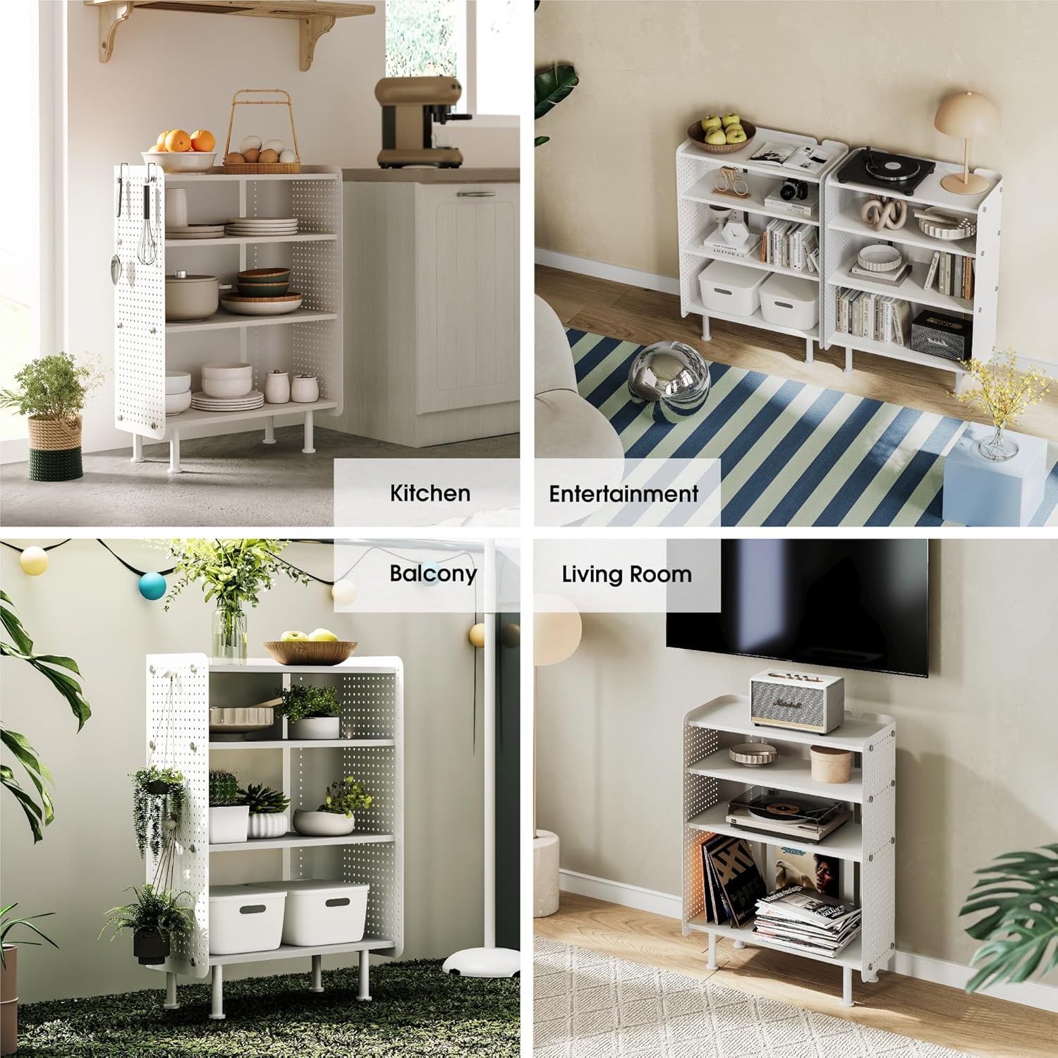 image:imageFenge 4 Tier Bookshelf Modern Open Bookcase with Pegboard 243 Inches Small Book Shelf Storage Organizer with Adjustable Shelves for Living Room Bedroom Home OfficeWhite