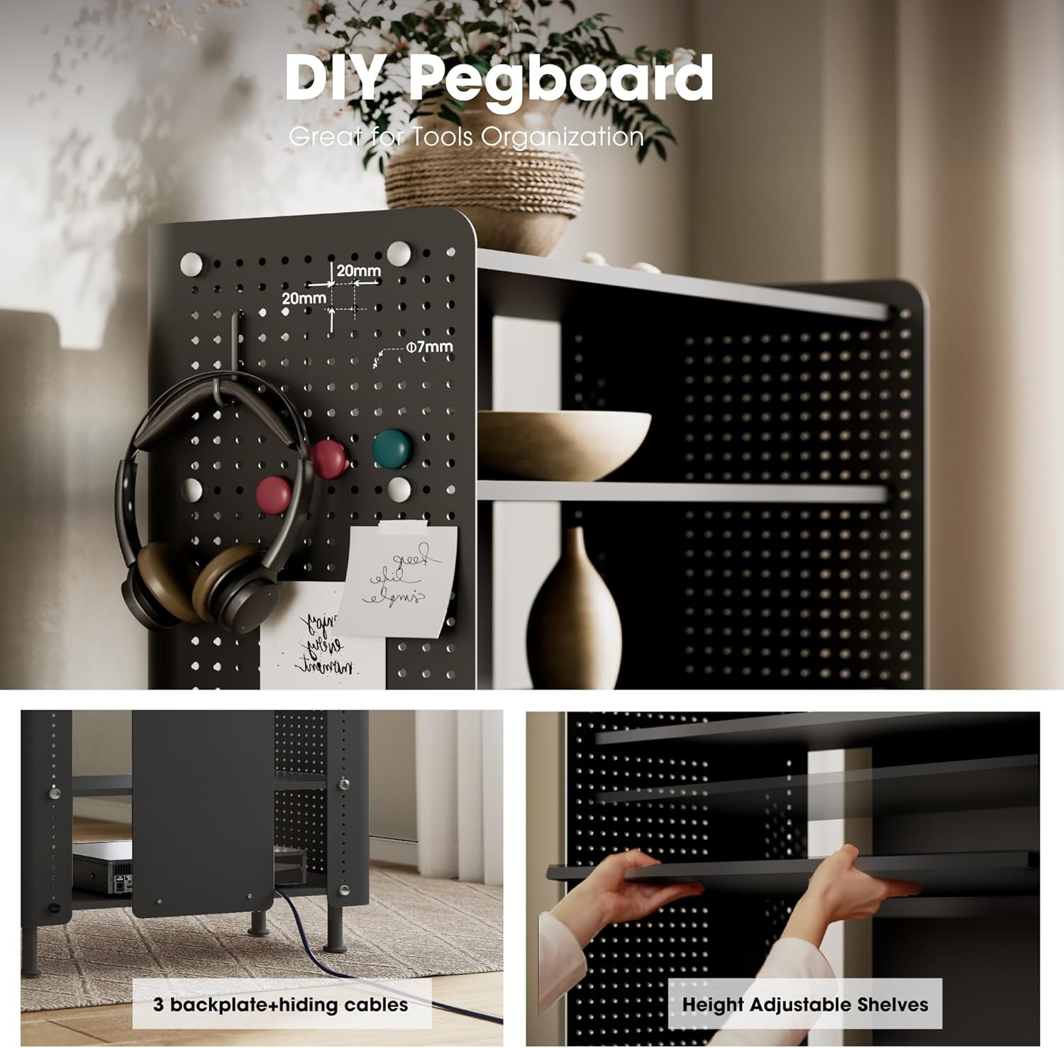 image:imageFenge 4 Tier Bookshelf Modern Open Bookcase with Pegboard 243 Inches Small Book Shelf Storage Organizer with Adjustable Shelves for Living Room Bedroom Home OfficeBlack