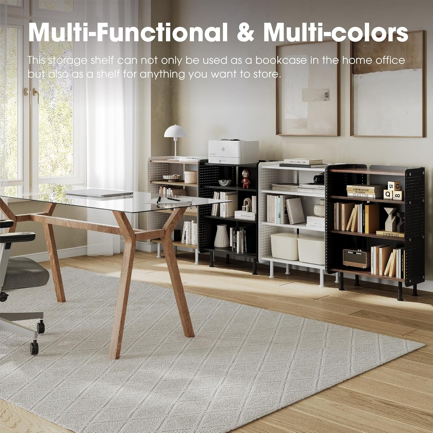 image:imageFenge 4 Tier Bookshelf Modern Open Bookcase with Pegboard 243 Inches Small Book Shelf Storage Organizer with Adjustable Shelves for Living Room Bedroom Home OfficeBlack