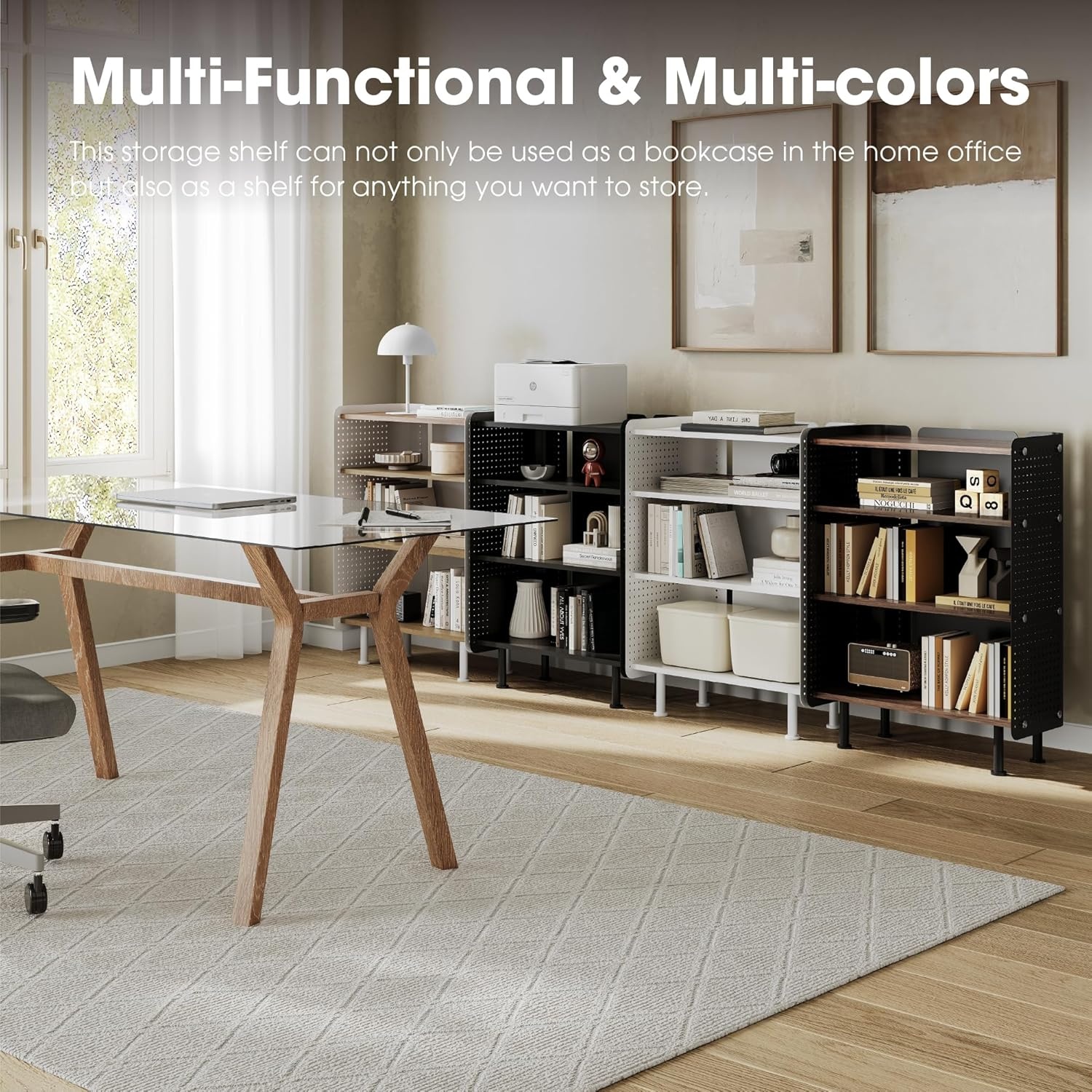 image:imageFenge 4 Tier Bookshelf Modern Open Bookcase with Pegboard 243 Inches Small Book Shelf Storage Organizer with Adjustable Shelves for Living Room Bedroom Home OfficeOak