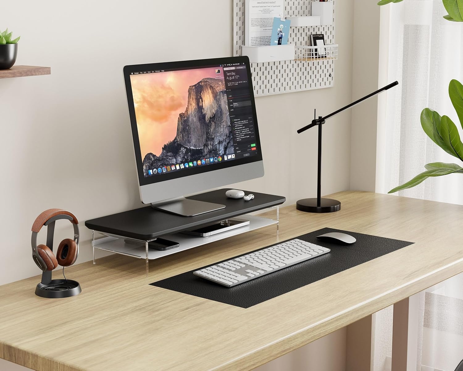 image:imageFenge Acrylic Monitor Stand Riser 425 Inches Dual Monitor Stand with Metal Storage 2 Tier Acrylic Computer Riser for Desk Clear Laptop Stand for PC Laptop Printer TV WhiteBlack