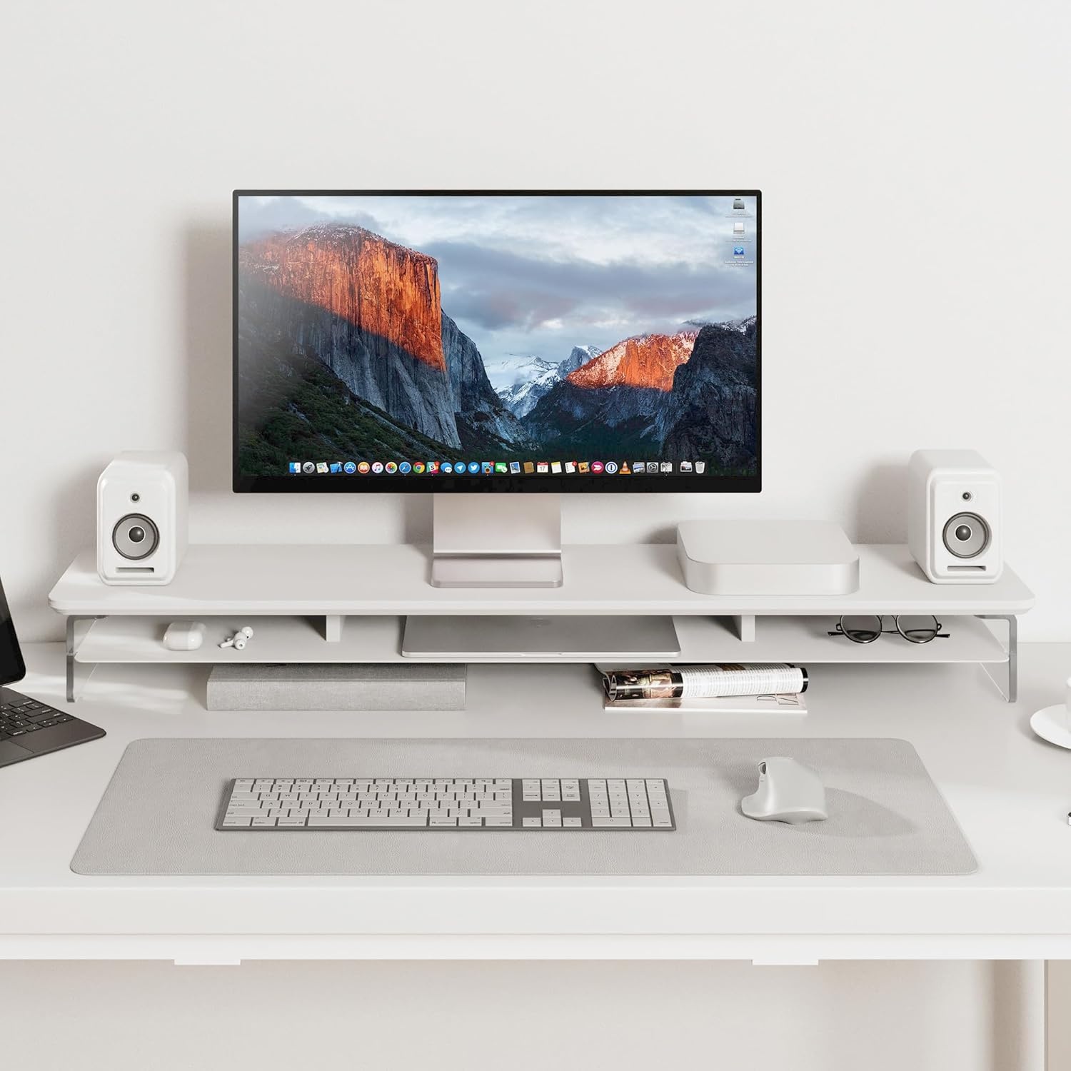 image:imageFenge Acrylic Monitor Stand Riser 425 Inches Dual Monitor Stand with Metal Storage 2 Tier Acrylic Computer Riser for Desk Clear Laptop Stand for PC Laptop Printer TV WhiteWhite