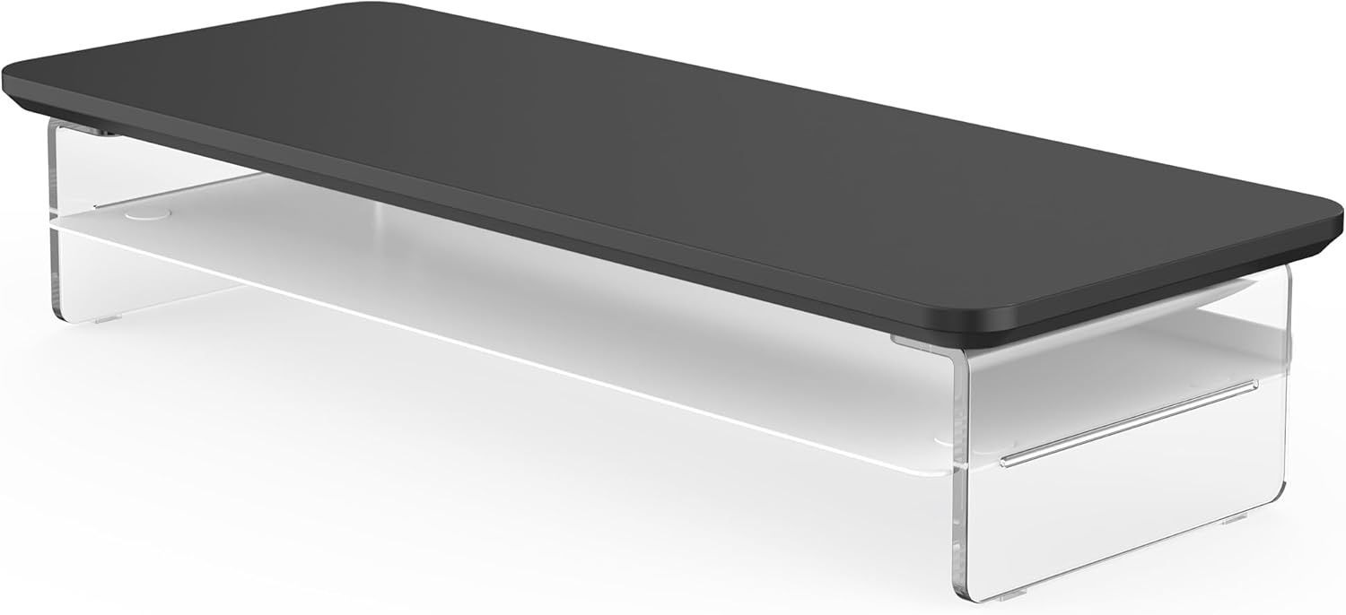 image:imageFenge Acrylic Monitor Stand Riser 425 Inches Dual Monitor Stand with Metal Storage 2 Tier Acrylic Computer Riser for Desk Clear Laptop Stand for PC Laptop Printer TV WhiteBlack