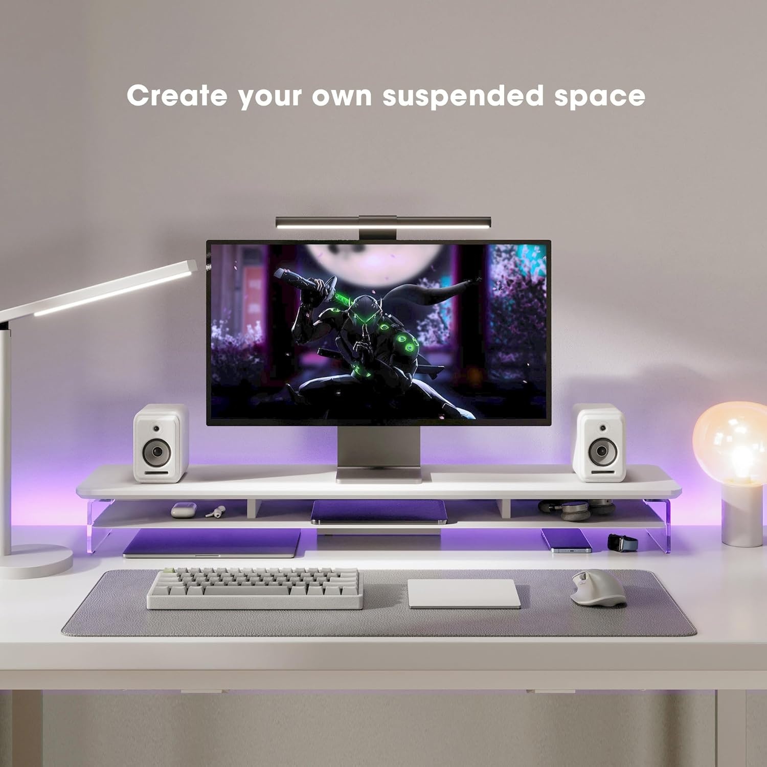 image:imageFenge Acrylic Monitor Stand Riser 425 Inches Dual Monitor Stand with Metal Storage 2 Tier Acrylic Computer Riser for Desk Clear Laptop Stand for PC Laptop Printer TV WhiteWhite