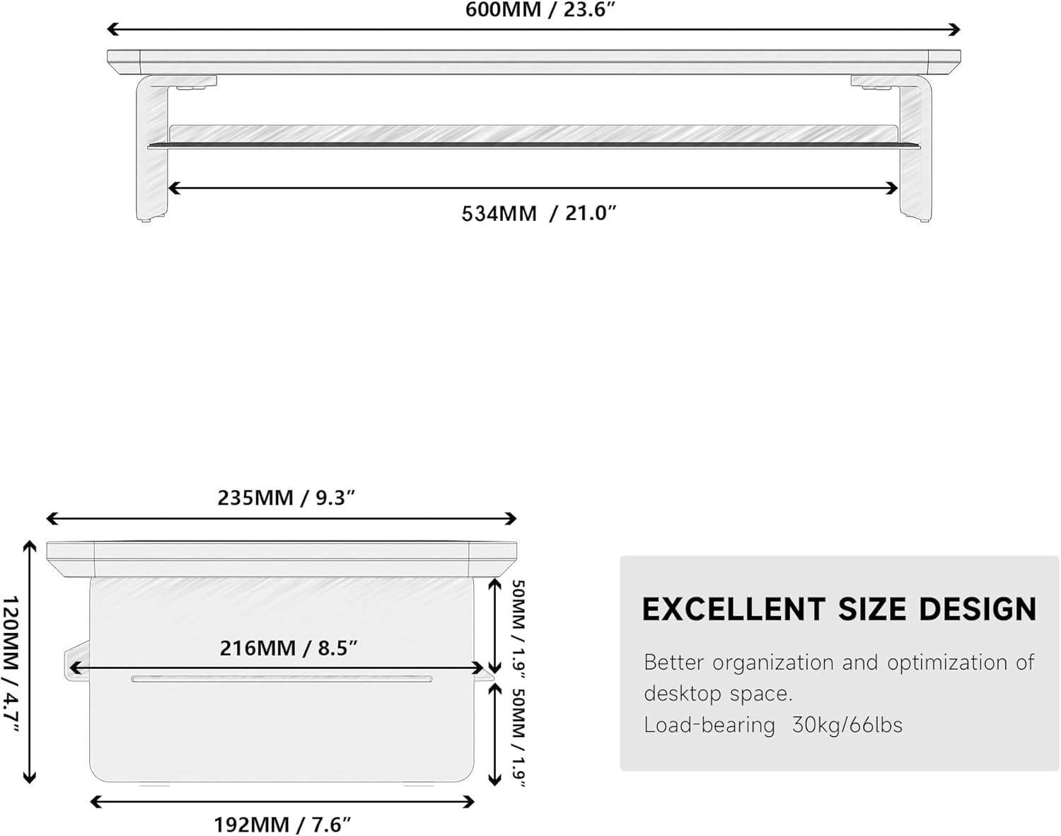 image:imageFenge Acrylic Monitor Stand Riser 425 Inches Dual Monitor Stand with Metal Storage 2 Tier Acrylic Computer Riser for Desk Clear Laptop Stand for PC Laptop Printer TV WhiteOak