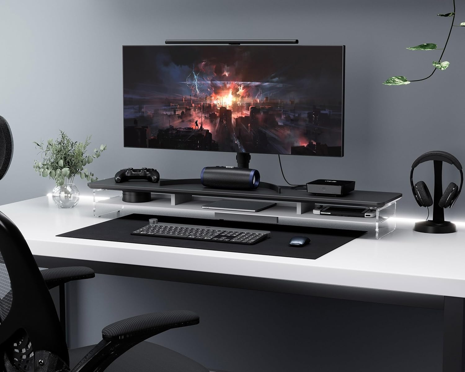image:imageFenge Acrylic Monitor Stand Riser 425 Inches Dual Monitor Stand with Metal Storage 2 Tier Acrylic Computer Riser for Desk Clear Laptop Stand for PC Laptop Printer TV WhiteBlack