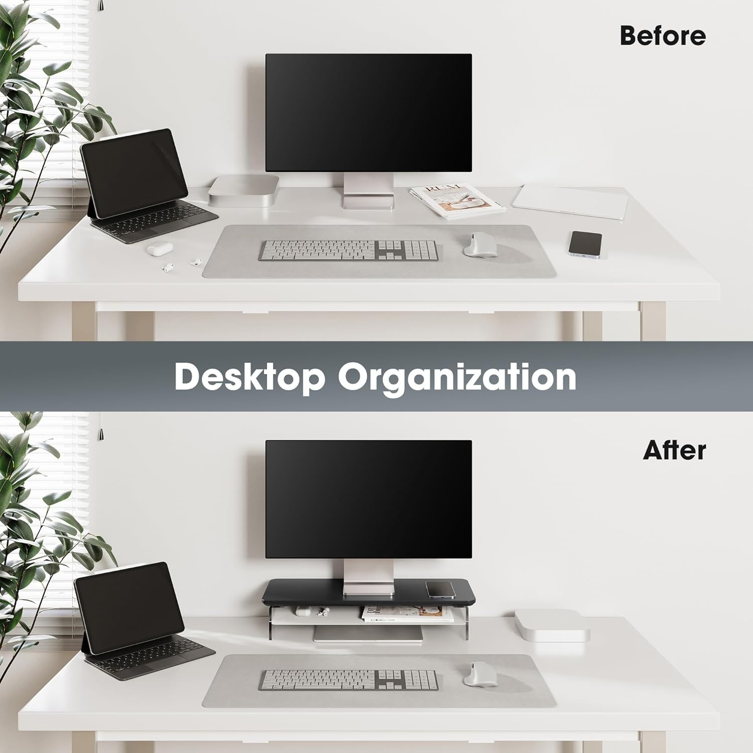 image:imageFenge Acrylic Monitor Stand Riser 425 Inches Dual Monitor Stand with Metal Storage 2 Tier Acrylic Computer Riser for Desk Clear Laptop Stand for PC Laptop Printer TV WhiteBlack
