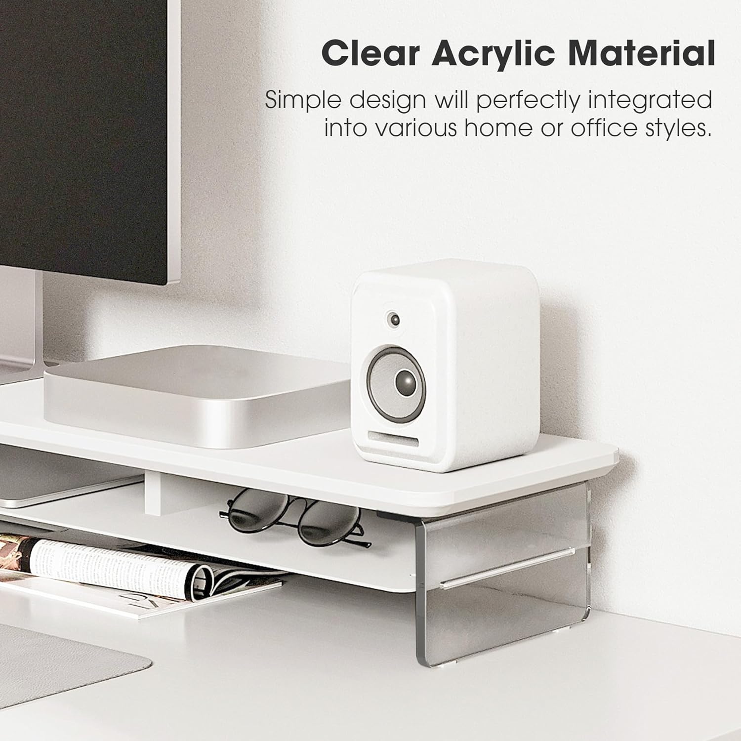 image:imageFenge Acrylic Monitor Stand Riser 425 Inches Dual Monitor Stand with Metal Storage 2 Tier Acrylic Computer Riser for Desk Clear Laptop Stand for PC Laptop Printer TV WhiteWhite