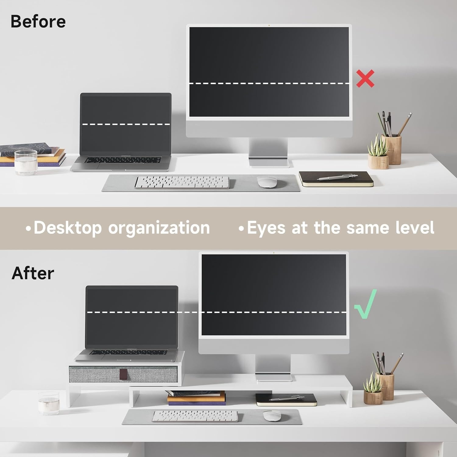 image:imageFenge Computer Monitor Riser Stand with Drawer for 2 or 3 Monitors Adjustable Length and Angle Desktop Laptop StandOffice OrganizerPrinterBlackWhite