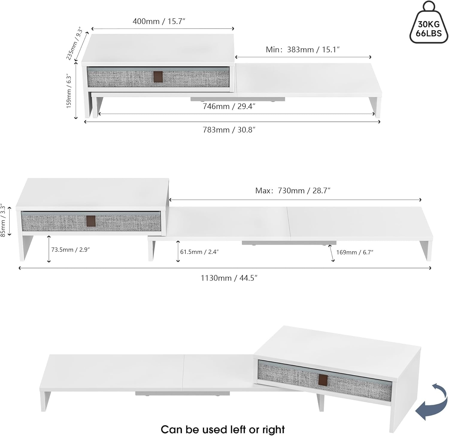image:imageFenge Computer Monitor Riser Stand with Drawer for 2 or 3 Monitors Adjustable Length and Angle Desktop Laptop StandOffice OrganizerPrinterBlackWhite