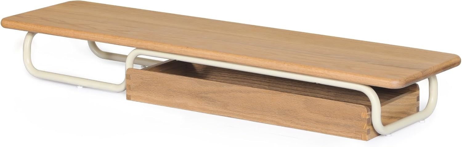 image:imageFenge Dual Monitor Riser 37 Inch Monitor Stand for Desk Solid Wood Desk Shelf with Large Drawer Organizer No Assembly Computer Stand for PC Laptop Printer TVOak