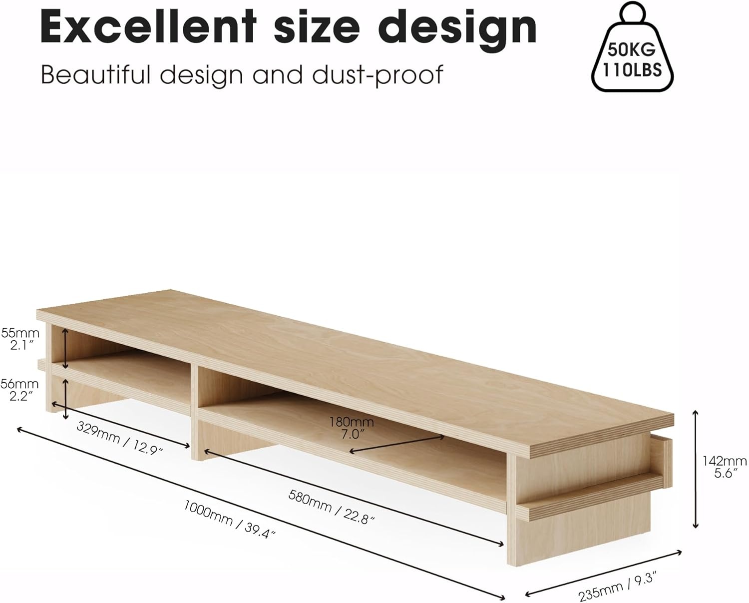 image:imageFenge Dual Monitor Stand 394in Wood Monitor Riser for 2 Monitors 2 Tiers Desk Shelf with Cable Mangement for Top of Desk Computer Stand for Laptop PC Printer