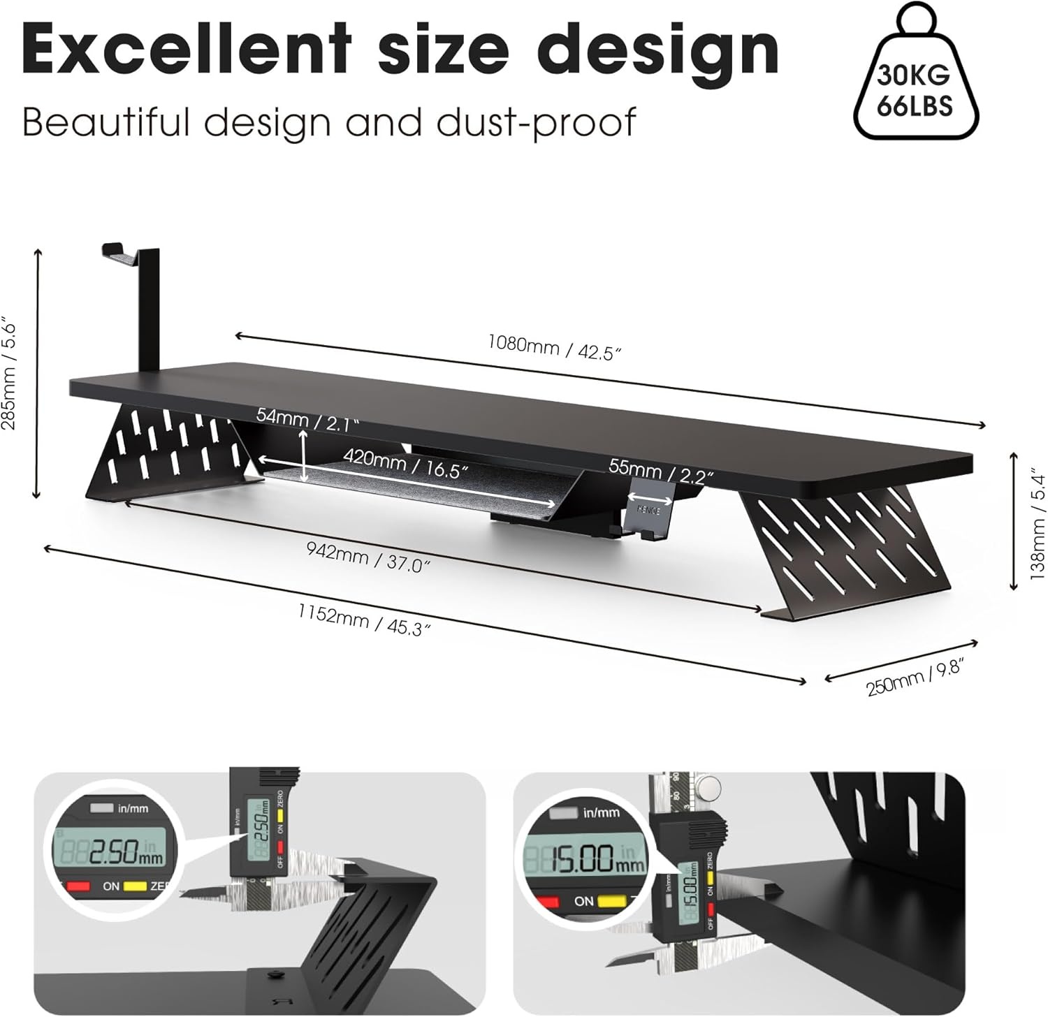 image:imageFenge Dual Monitor Stand 425 Inch Monitor Riser for Desk Wood Desk Shelf for 2 Monitors 2 Tier Monitor Shelf with Headphone Stand amp Phone HolderBlack