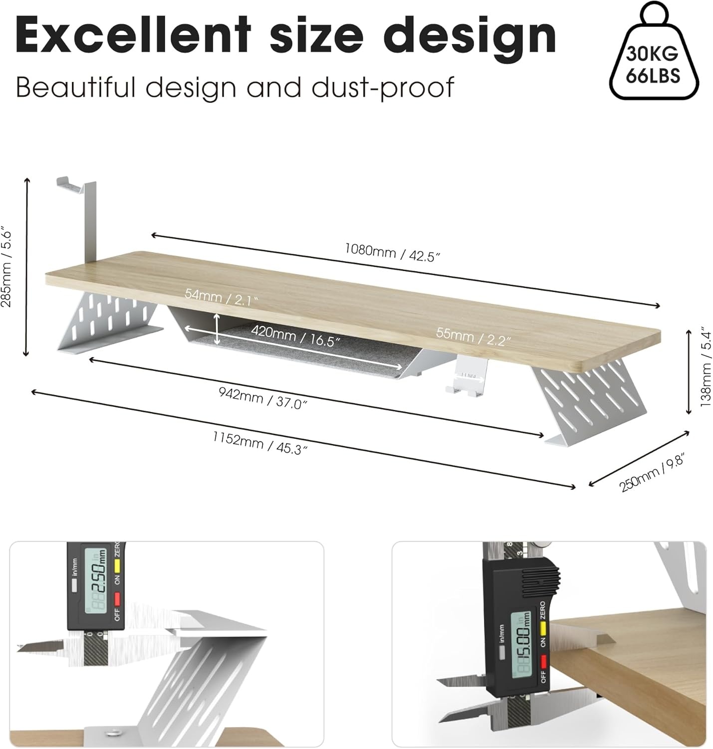 image:imageFenge Dual Monitor Stand 425 Inch Monitor Riser for Desk Wood Desk Shelf for 2 Monitors 2 Tier Monitor Shelf with Headphone Stand amp Phone HolderOak