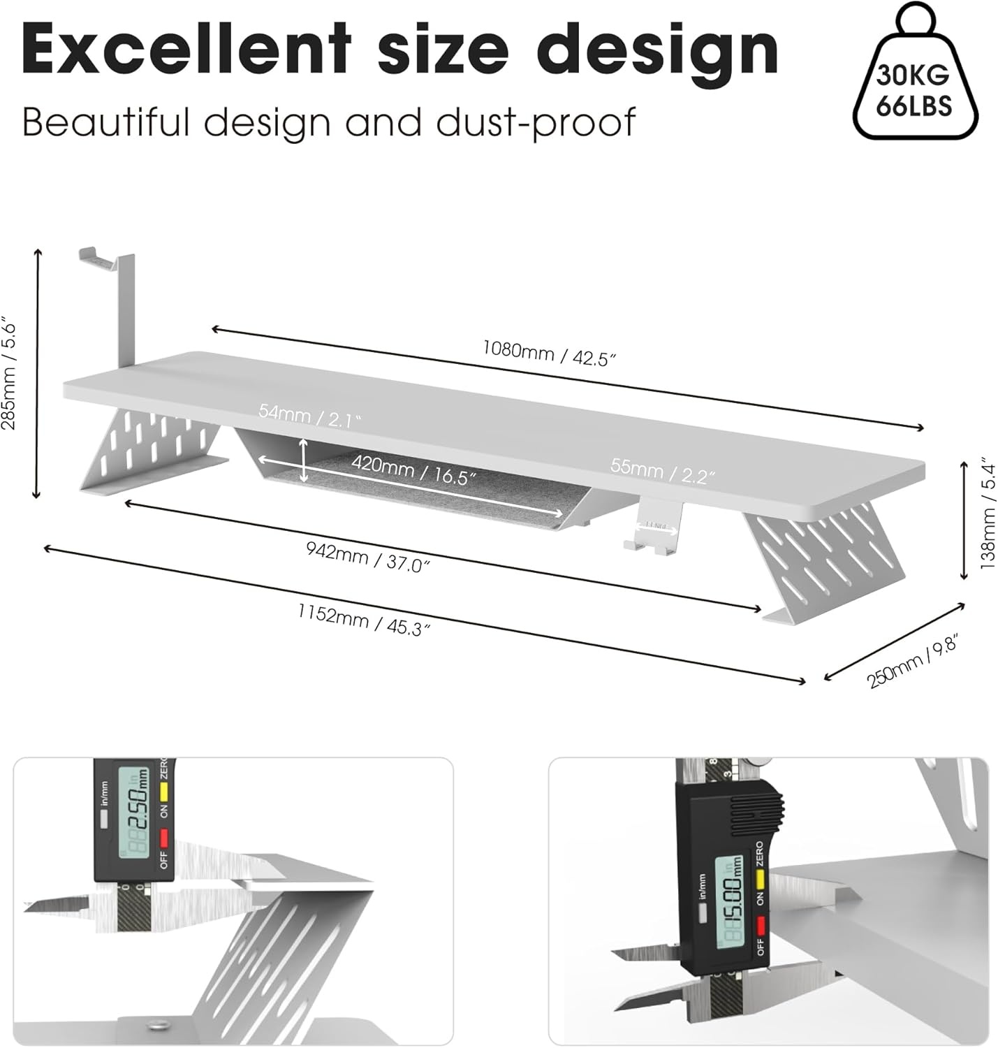 image:imageFenge Dual Monitor Stand 425 Inch Monitor Riser for Desk Wood Desk Shelf for 2 Monitors 2 Tier Monitor Shelf with Headphone Stand amp Phone HolderWhite