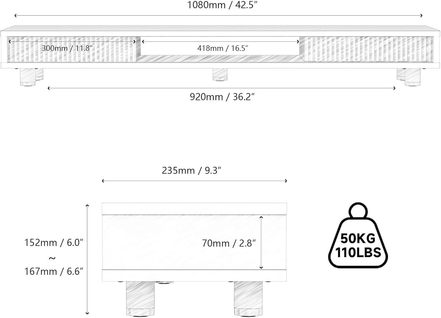 image:imageFenge Dual Monitor Stand 425inch Long Monitor Stands Riser for 2 Monitors Glass Sliding Door with Storage Organizer Stand for Desk 2 Tier Desk Shelf for Laptop Pc Printer Computer TVBlack