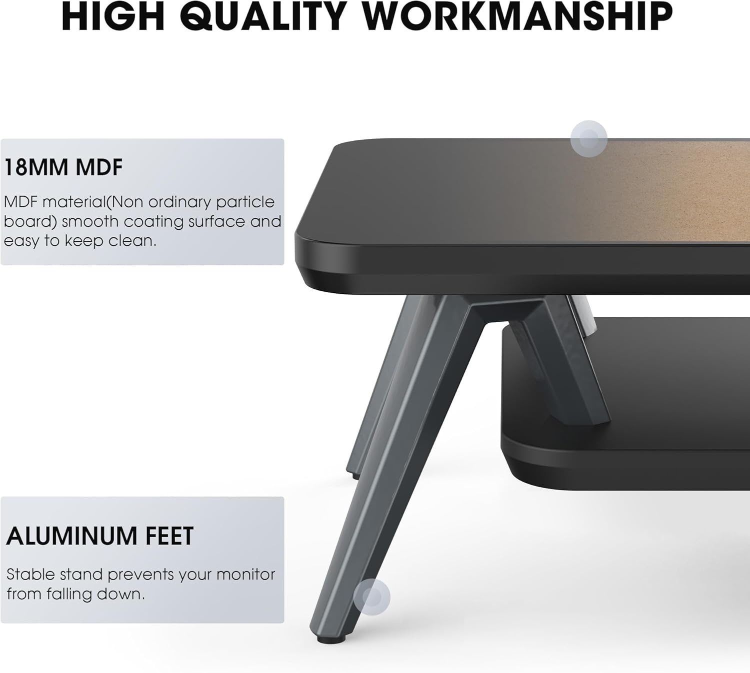 image:imageFenge Dual Monitor Stand Monitor Riser for 2 Monitors with Adjustable Laptop Riser 425 Inch Desk Shelf for Top of Desk with Phone Holderamp Headphone StandBlack