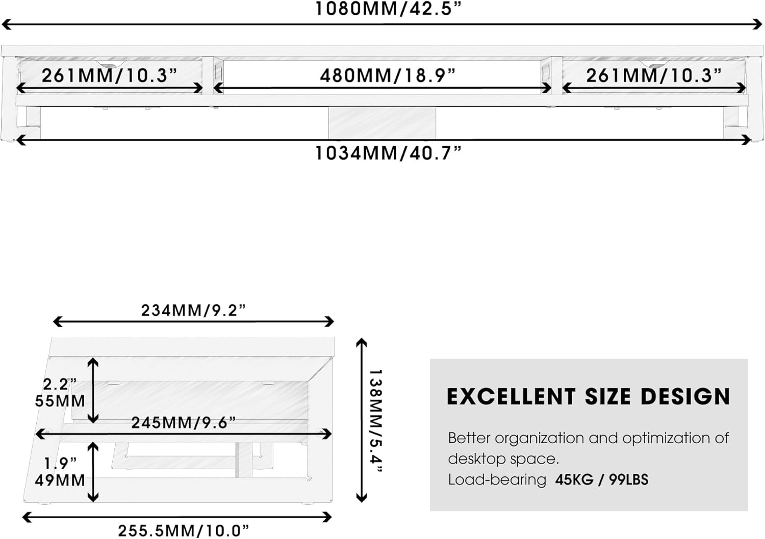 image:imageFenge Dual Monitor Stand Monitor Riser with Drawer 425 Inch Large Computer Monitor Stand for 2 Monitors 2 Tier Wooden Desk Shelf for Top of DeskWhite1