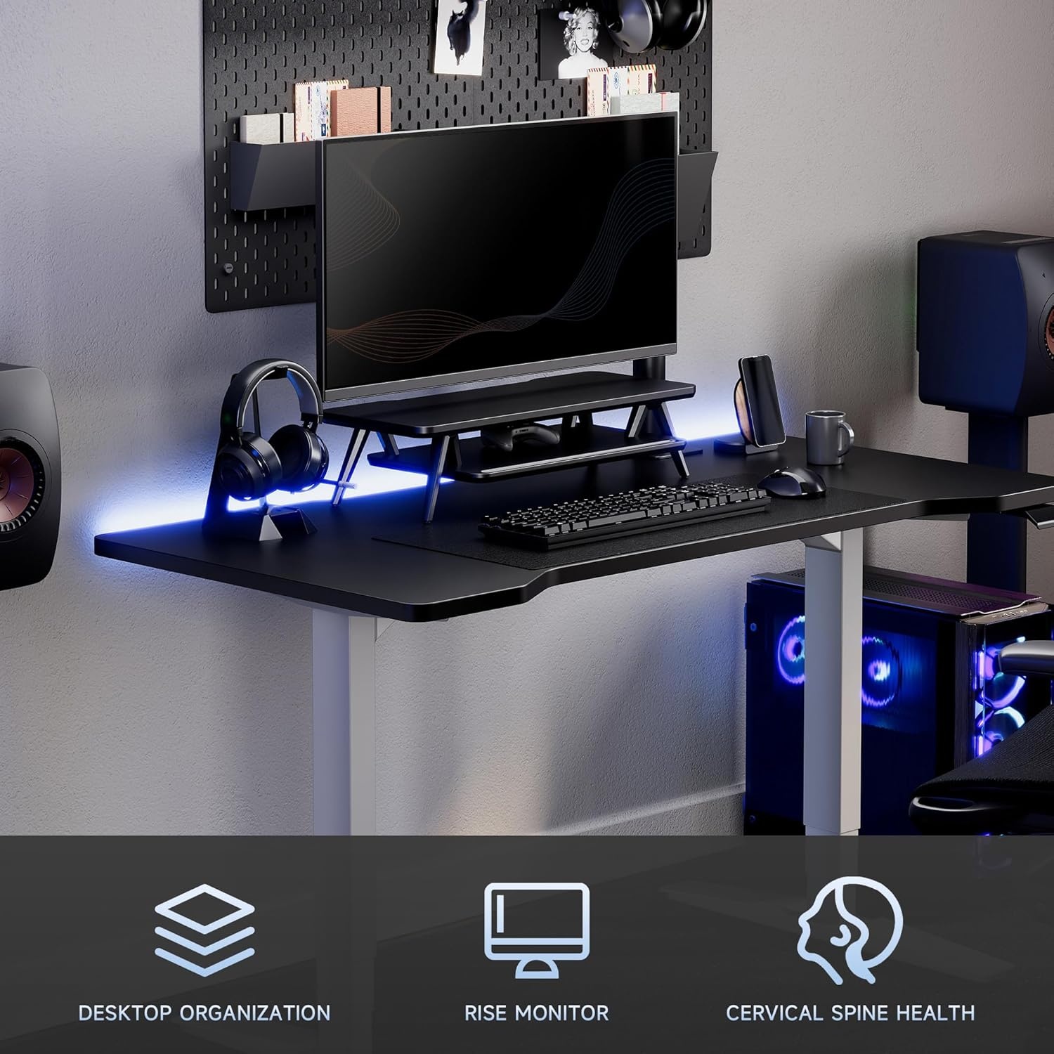 image:imageFenge Dual Monitor Stand Monitor Stands Riser for 2 monitors 425 Inch Wood Desk Shelf with Storage Organizer and Cable Management for Office Desk AccessoriesBlack