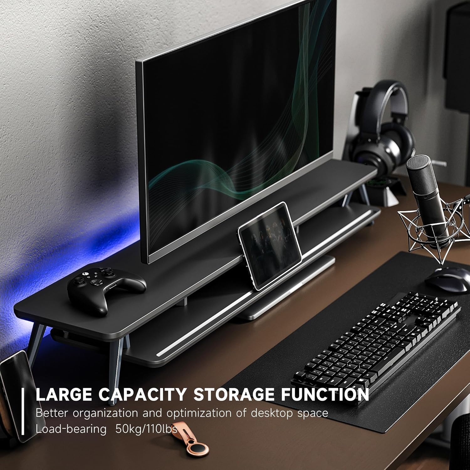 image:imageFenge Dual Monitor Stand Monitor Stands Riser for 2 monitors 425 Inch Wood Desk Shelf with Storage Organizer and Cable Management for Office Desk AccessoriesBlack