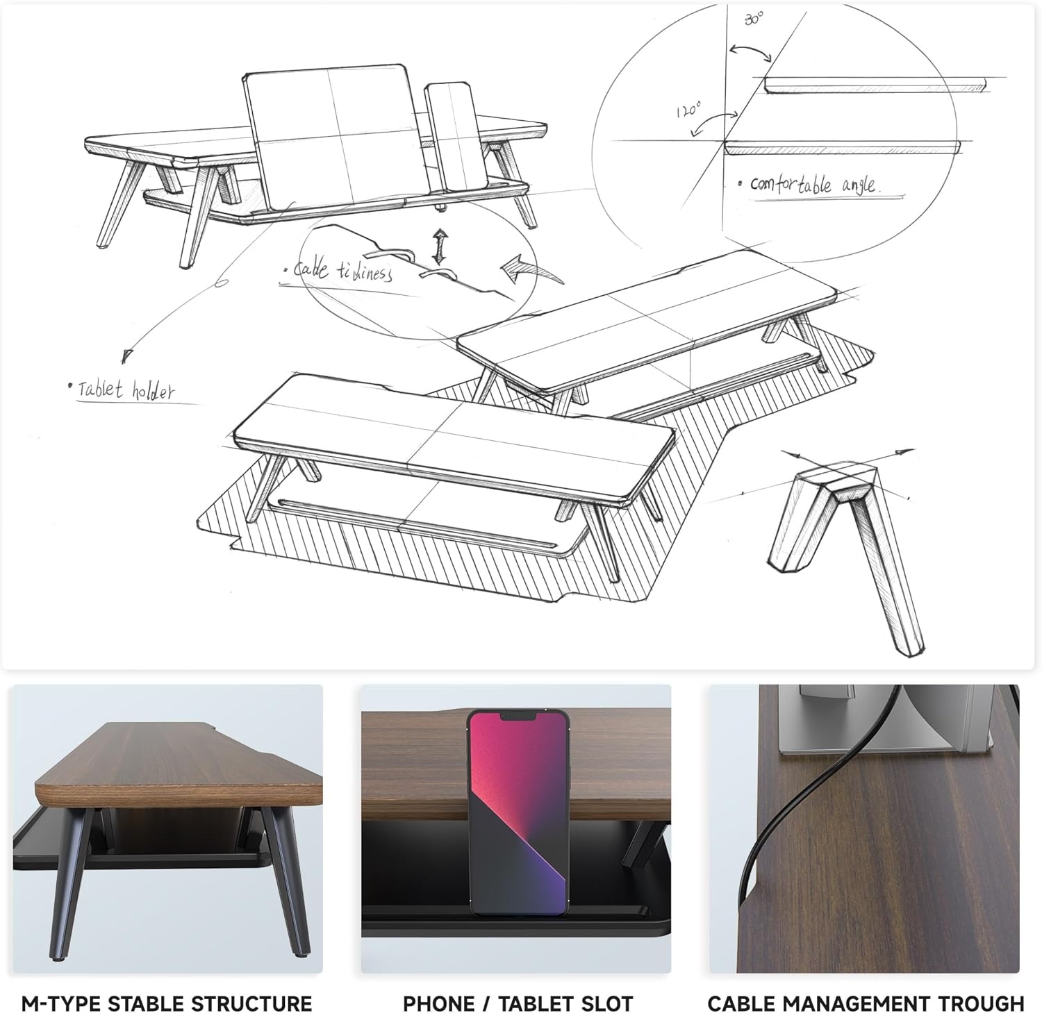 image:imageFenge Dual Monitor Stand Monitor Stands Riser for 2 monitors 425 Inch Wood Desk Shelf with Storage Organizer and Cable Management for Office Desk AccessoriesWalnut