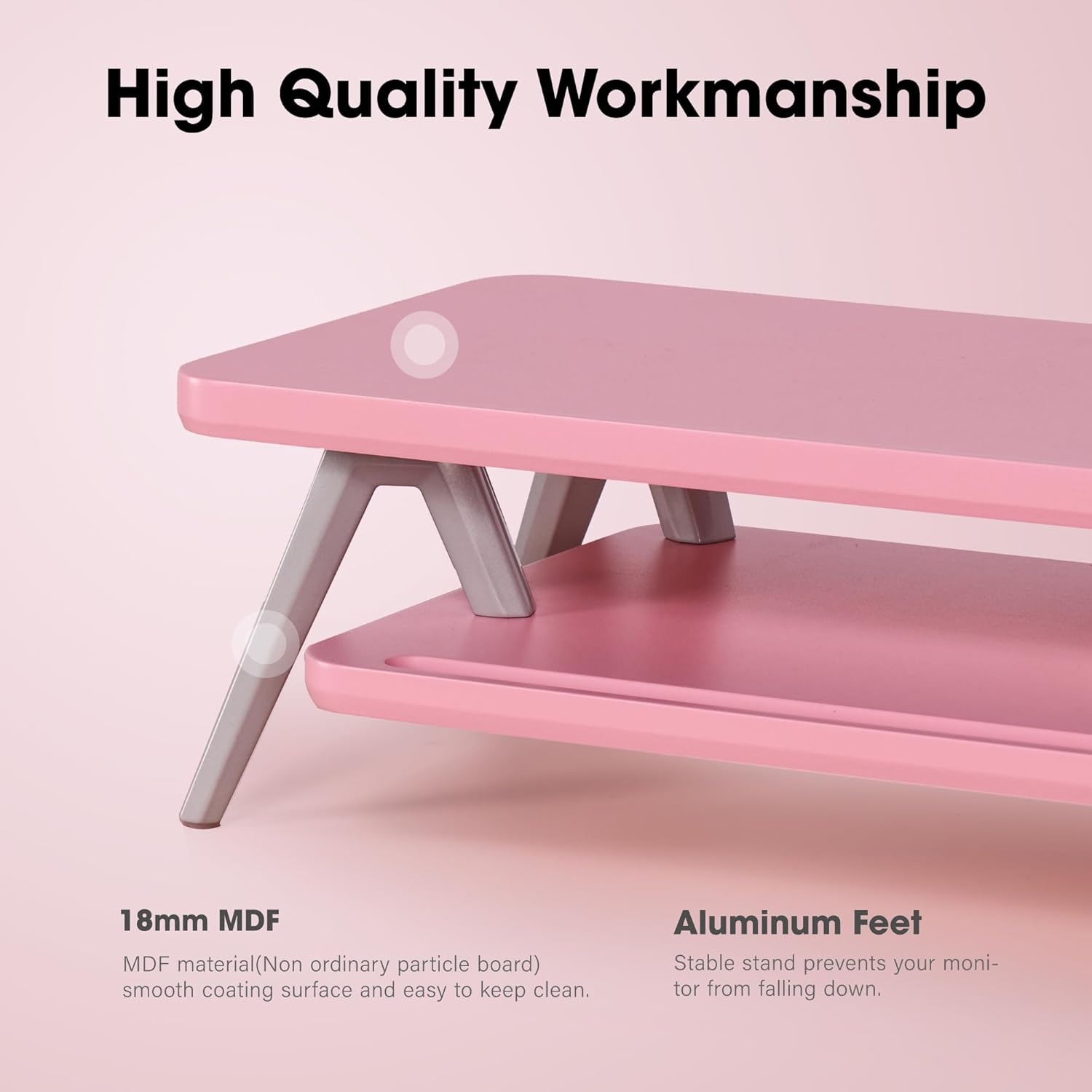image:imageFenge Dual Monitor Stand Monitor Stands Riser for 2 monitors 425 Inch Wood Desk Shelf with Storage Organizer and Cable Management for Office Desk AccessoriesPink