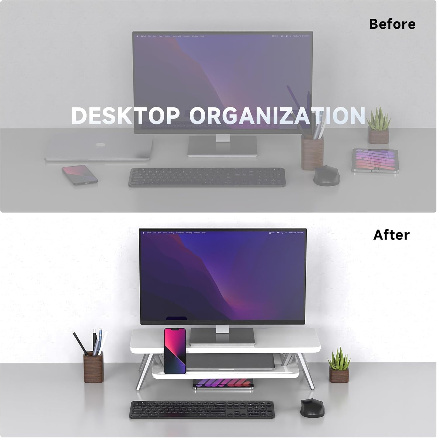 image:imageFenge Dual Monitor Stand Monitor Stands Riser for 2 monitors 425 Inch Wood Desk Shelf with Storage Organizer and Cable Management for Office Desk AccessoriesWhite