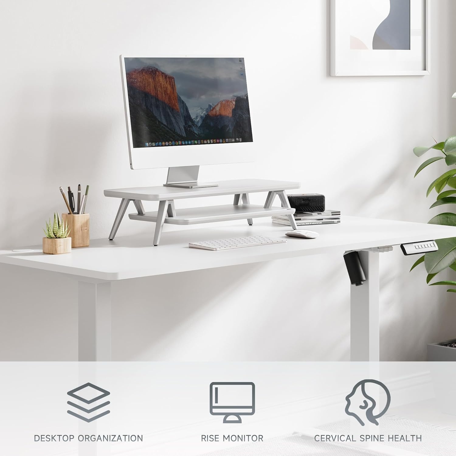 image:imageFenge Dual Monitor Stand Monitor Stands Riser for 2 monitors 425 Inch Wood Desk Shelf with Storage Organizer and Cable Management for Office Desk AccessoriesWhite
