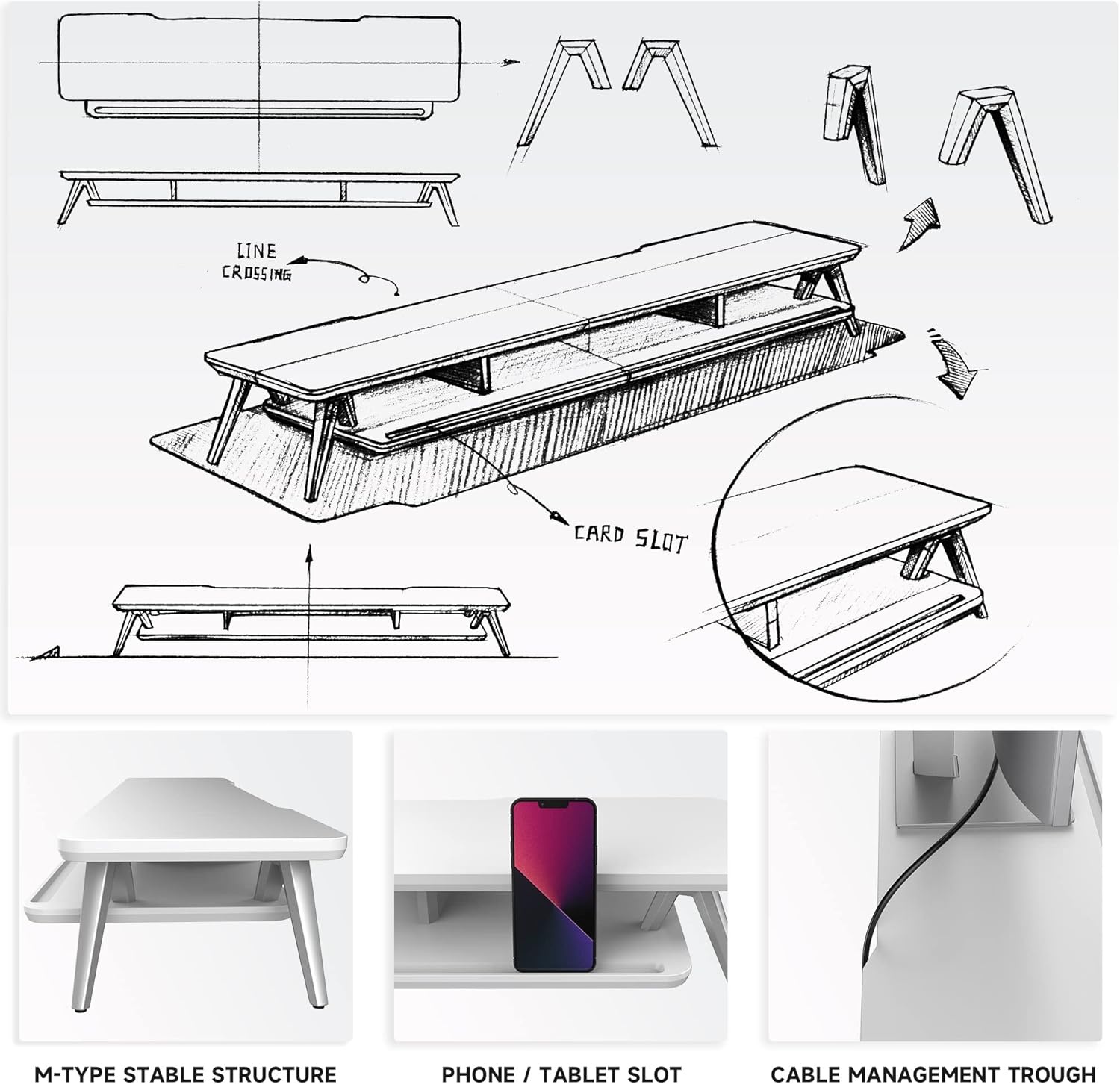 image:imageFenge Dual Monitor Stand Monitor Stands Riser for 2 monitors 425 Inch Wood Desk Shelf with Storage Organizer and Cable Management for Office Desk AccessoriesWhite